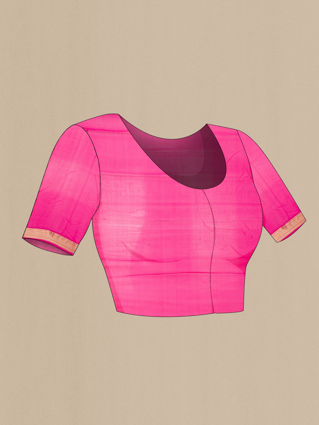 Close up image of the blouse of Pink Dual Tone Mysore Georgette Saree with Zari Butta on the body and Zari Border. 