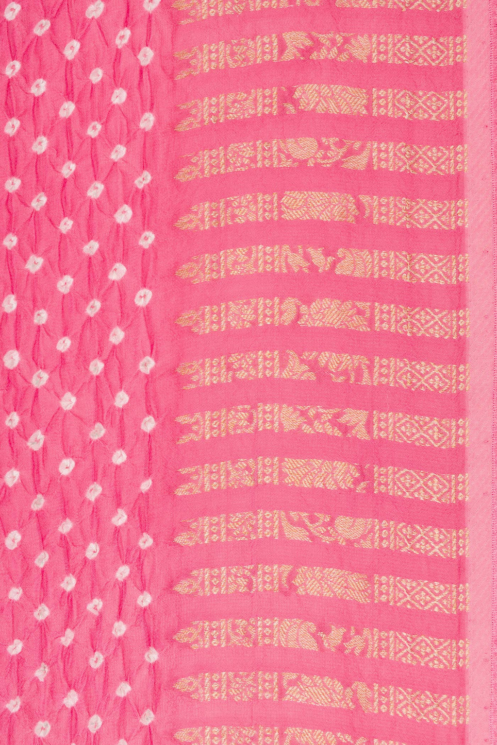 Border image of Pink Dual Tone Bandhani Silk Saree with Bandhani Print on the body and Zari Border. 