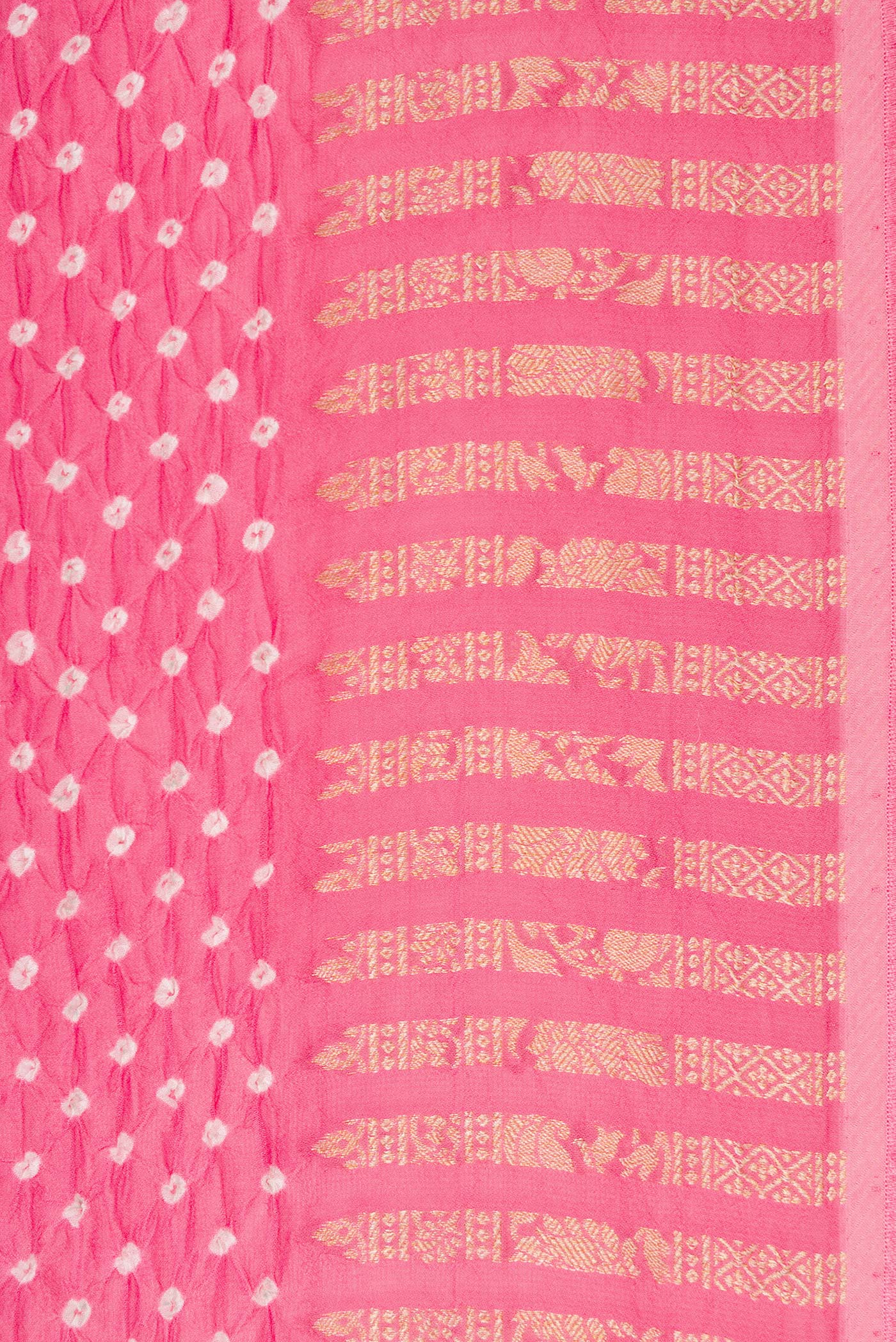 Border image of Pink Dual Tone Bandhani Silk Saree with Bandhani Print on the body and Zari Border. 
