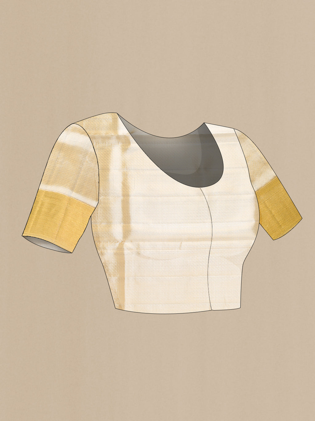 Close up image of the blouse of Gold Dual Tone Kanjivaram Tissue Silk Saree with Zari Brocade on the body and Zari Border. 