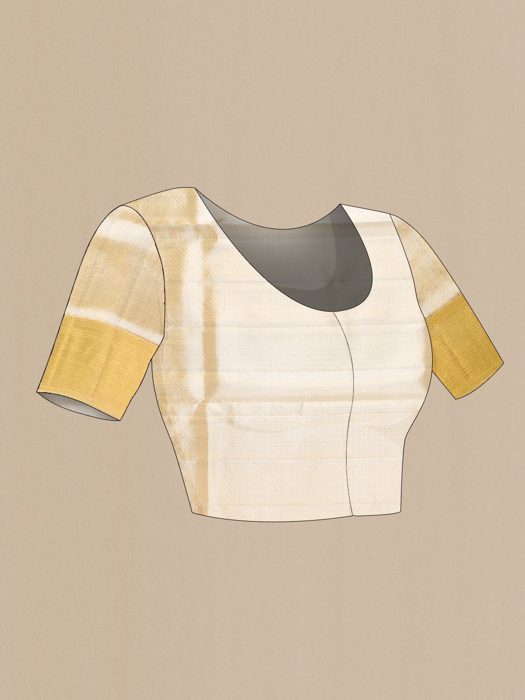 Close up image of the blouse of Gold Dual Tone Kanjivaram Tissue Silk Saree with Zari Brocade on the body and Zari Border. 