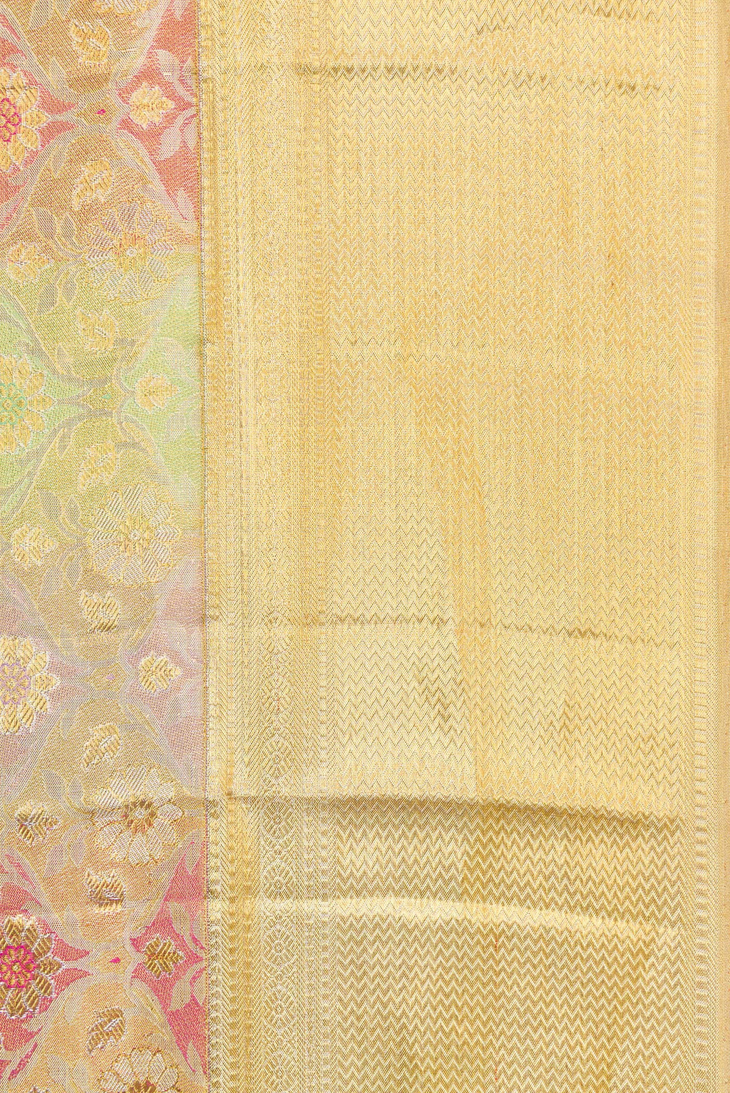 Border image of Gold Dual Tone Kanjivaram Tissue Silk Saree with Zari Brocade on the body and Zari Border. 