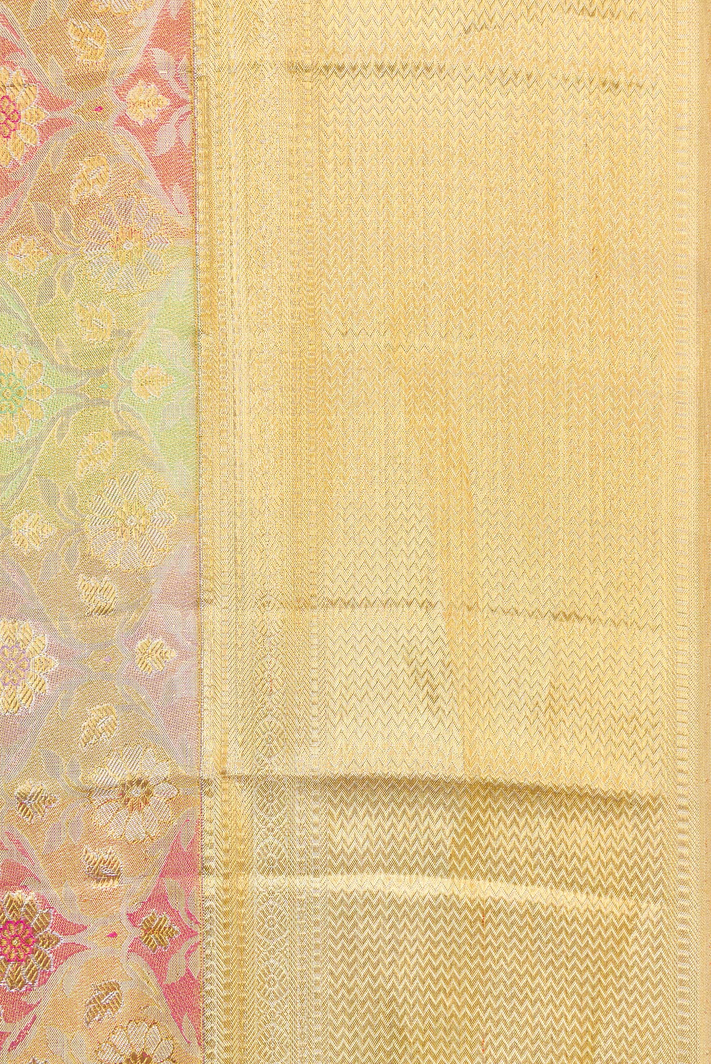 Border image of Gold Dual Tone Kanjivaram Tissue Silk Saree with Zari Brocade on the body and Zari Border. 