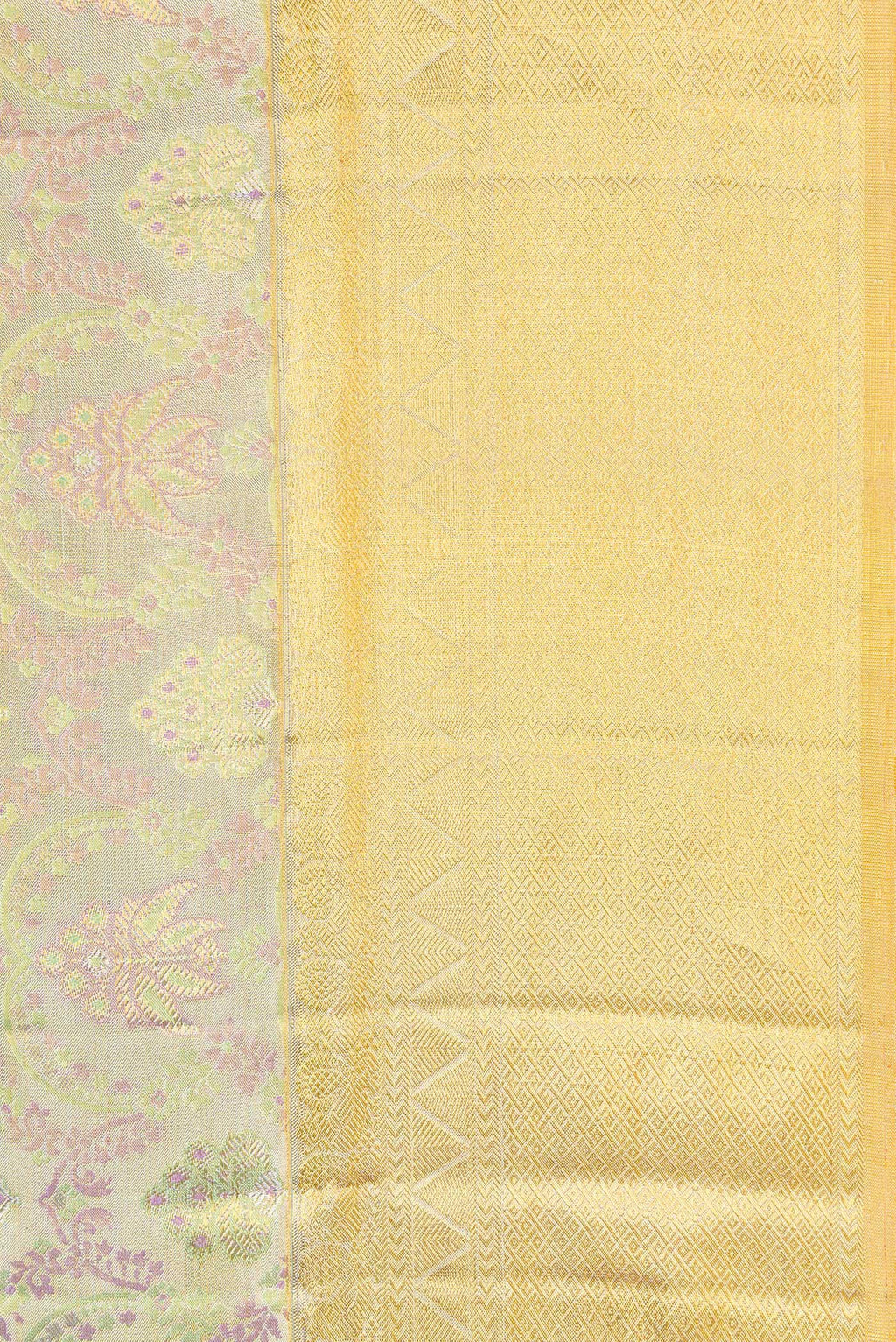 Border image of Gold Dual Tone Kanjivaram Tissue Silk Saree with Zari Brocade on the body and Zari Border. 