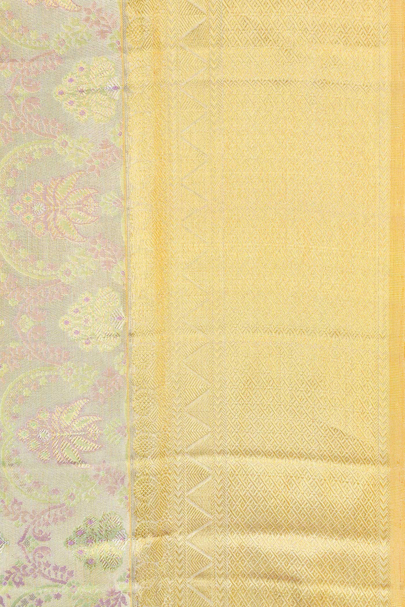 Border image of Gold Dual Tone Kanjivaram Tissue Silk Saree with Zari Brocade on the body and Zari Border. 