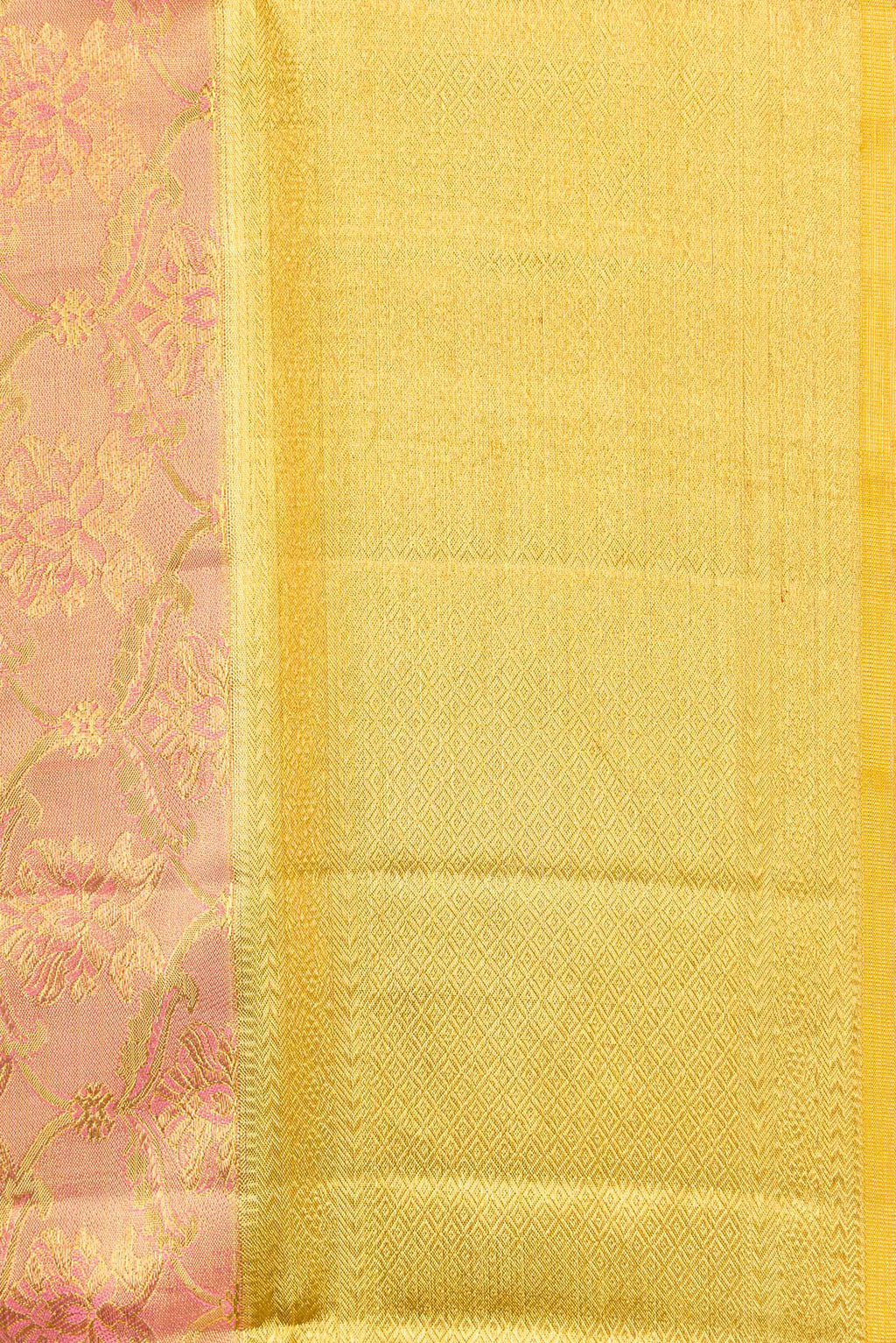 Border image of Rose Gold Dual Tone Kanjivaram Tissue Silk Saree with Zari Brocade on the body and Zari Border. 