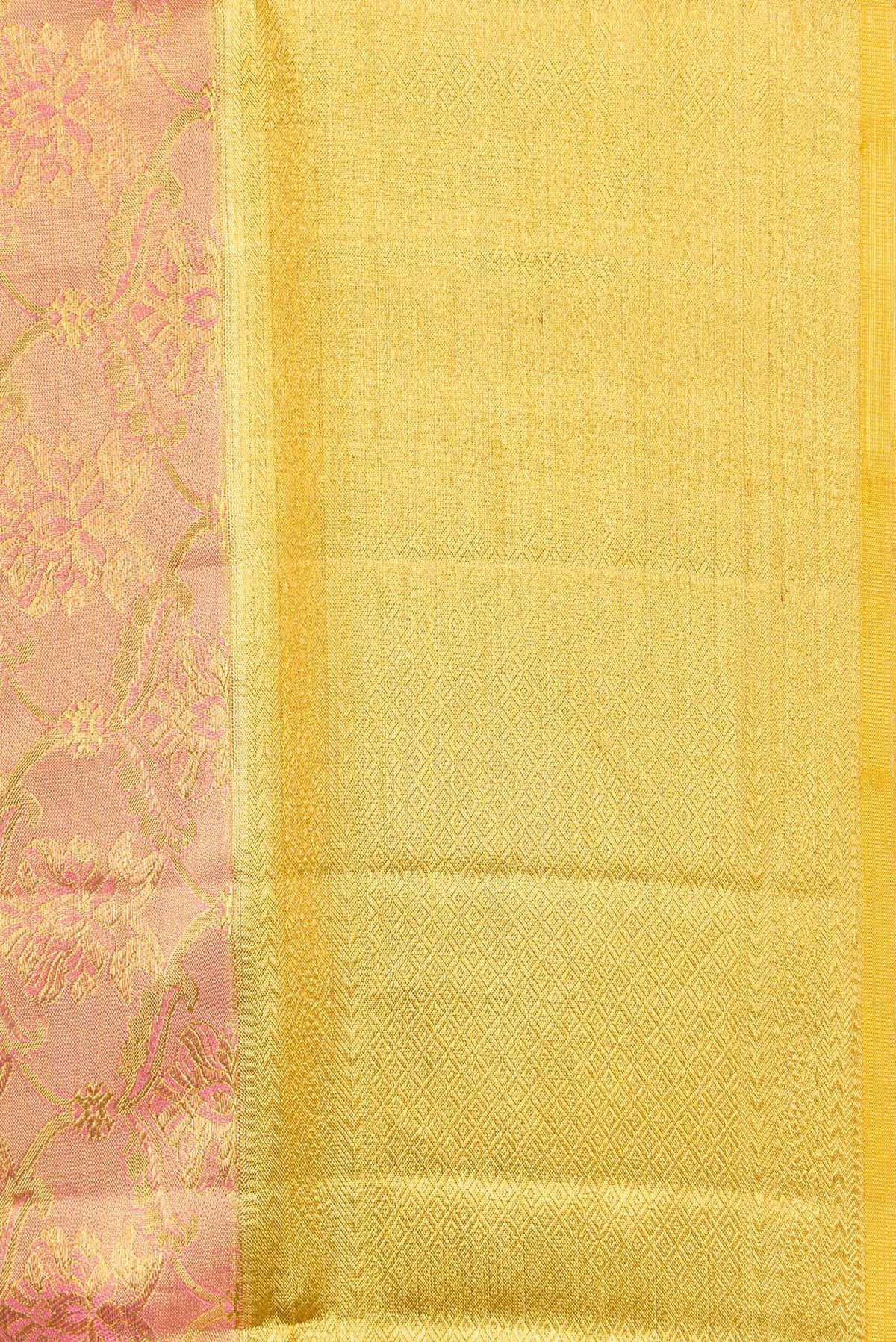 Border image of Rose Gold Dual Tone Kanjivaram Tissue Silk Saree with Zari Brocade on the body and Zari Border. 