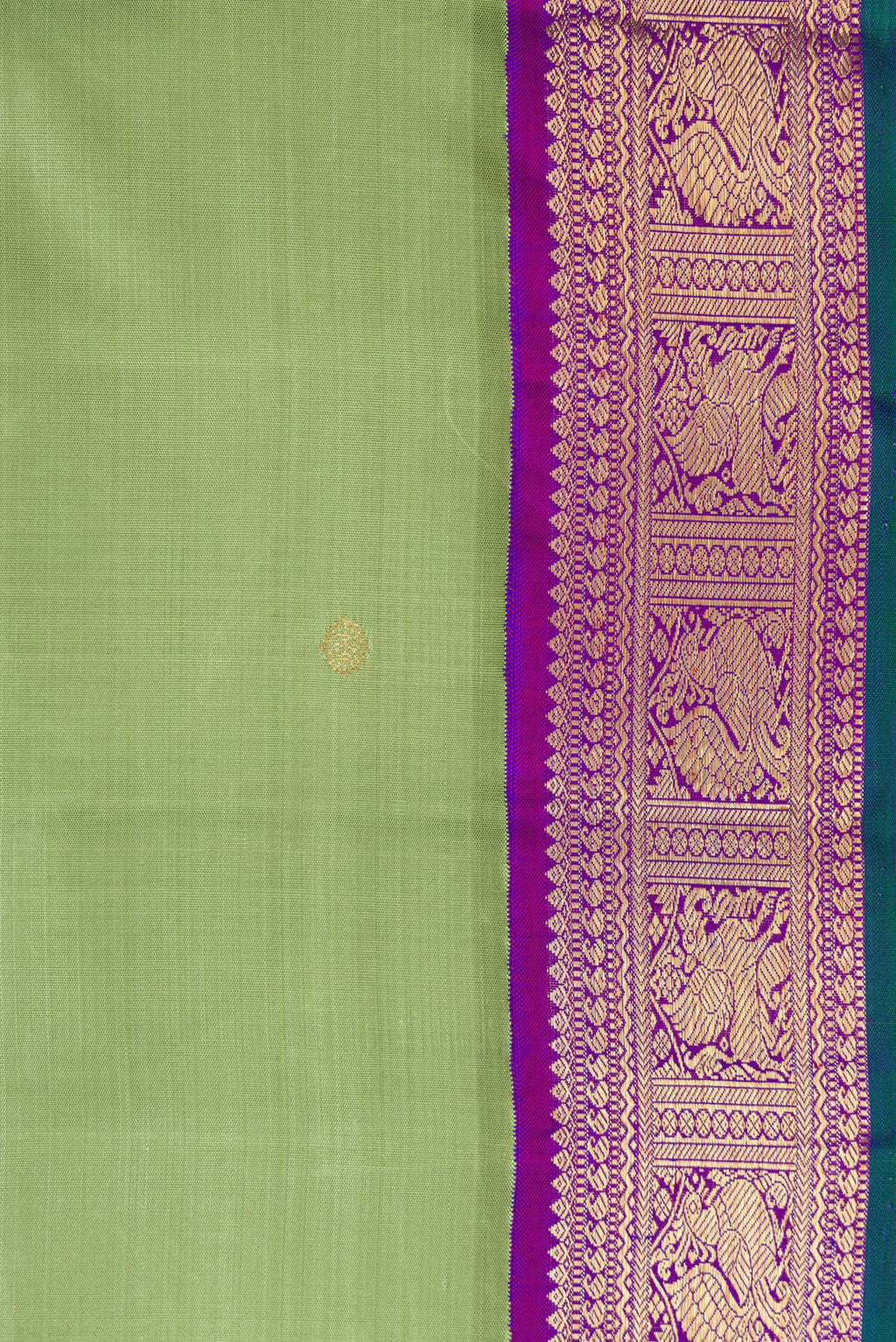 Border image of Pure Silk Pure Zari Pista Green Dual Tone Kanjivaram Saree with Zari Butta on the body and Zari Border. 
