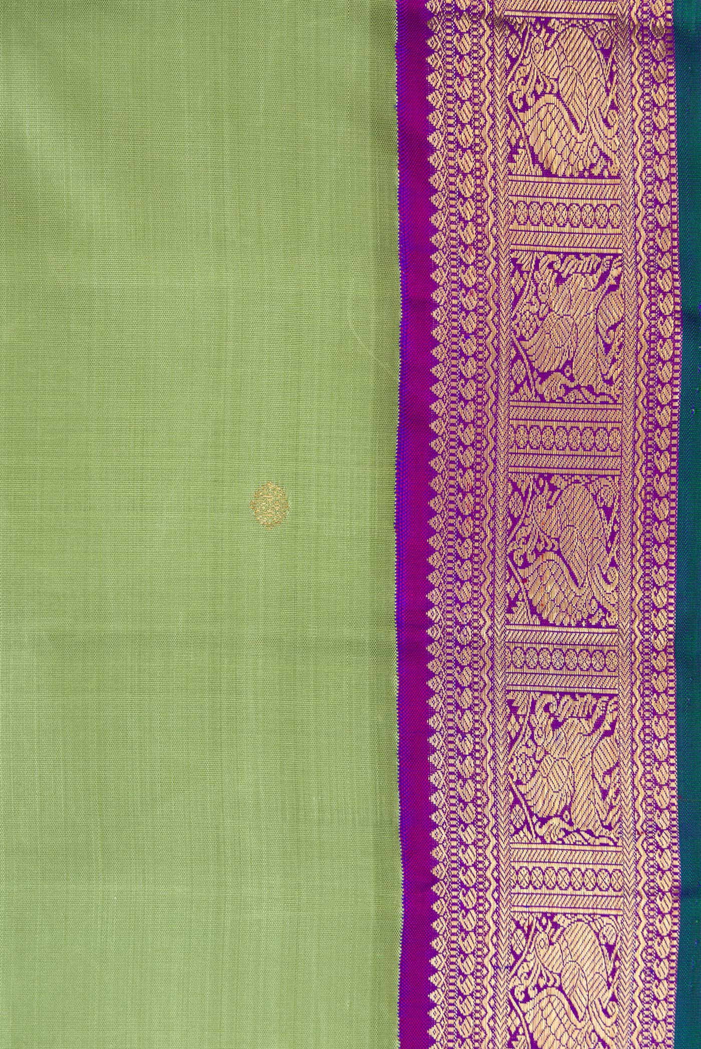 Border image of Pure Silk Pure Zari Pista Green Dual Tone Kanjivaram Saree with Zari Butta on the body and Zari Border. 