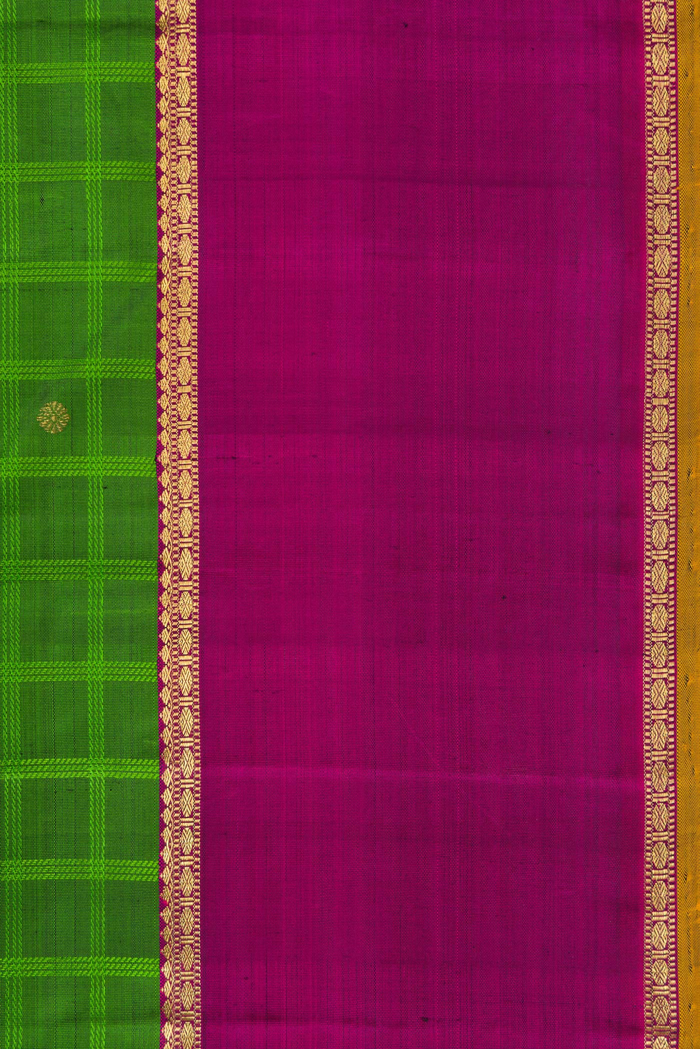 Border image of Pure Silk Pure Zari Green Dual Tone Kanchipuram Saree with Checked design on the body and Ganga Jamuna Border. 