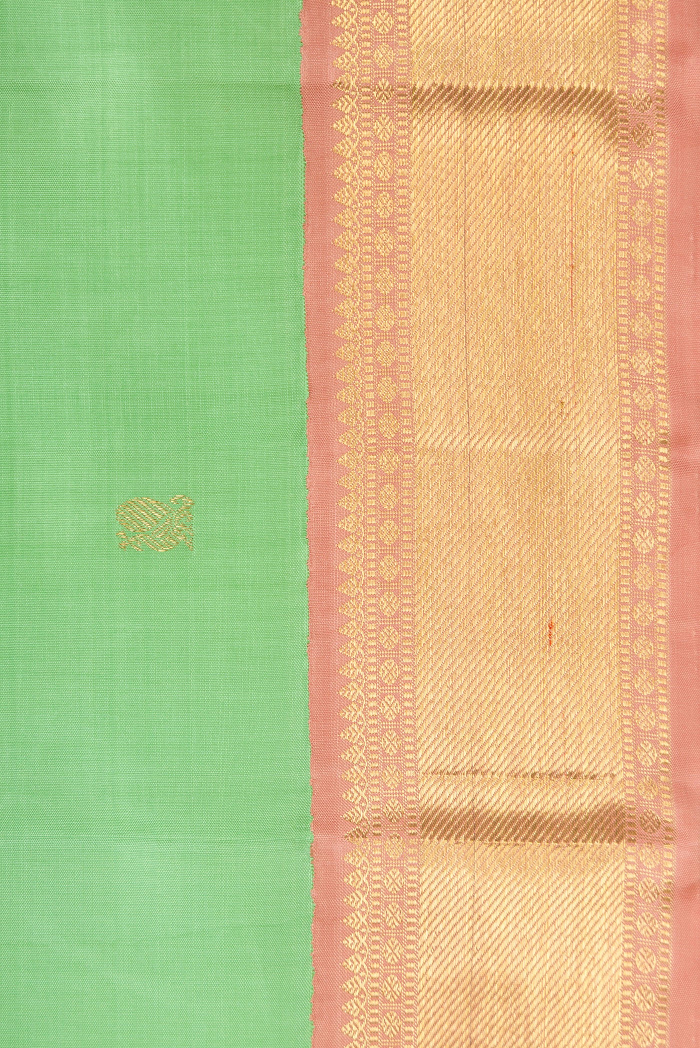 Border image of Light Green Dual Tone Kanjivaram Silk Saree with Zari Butta on the body and Zari Border. 