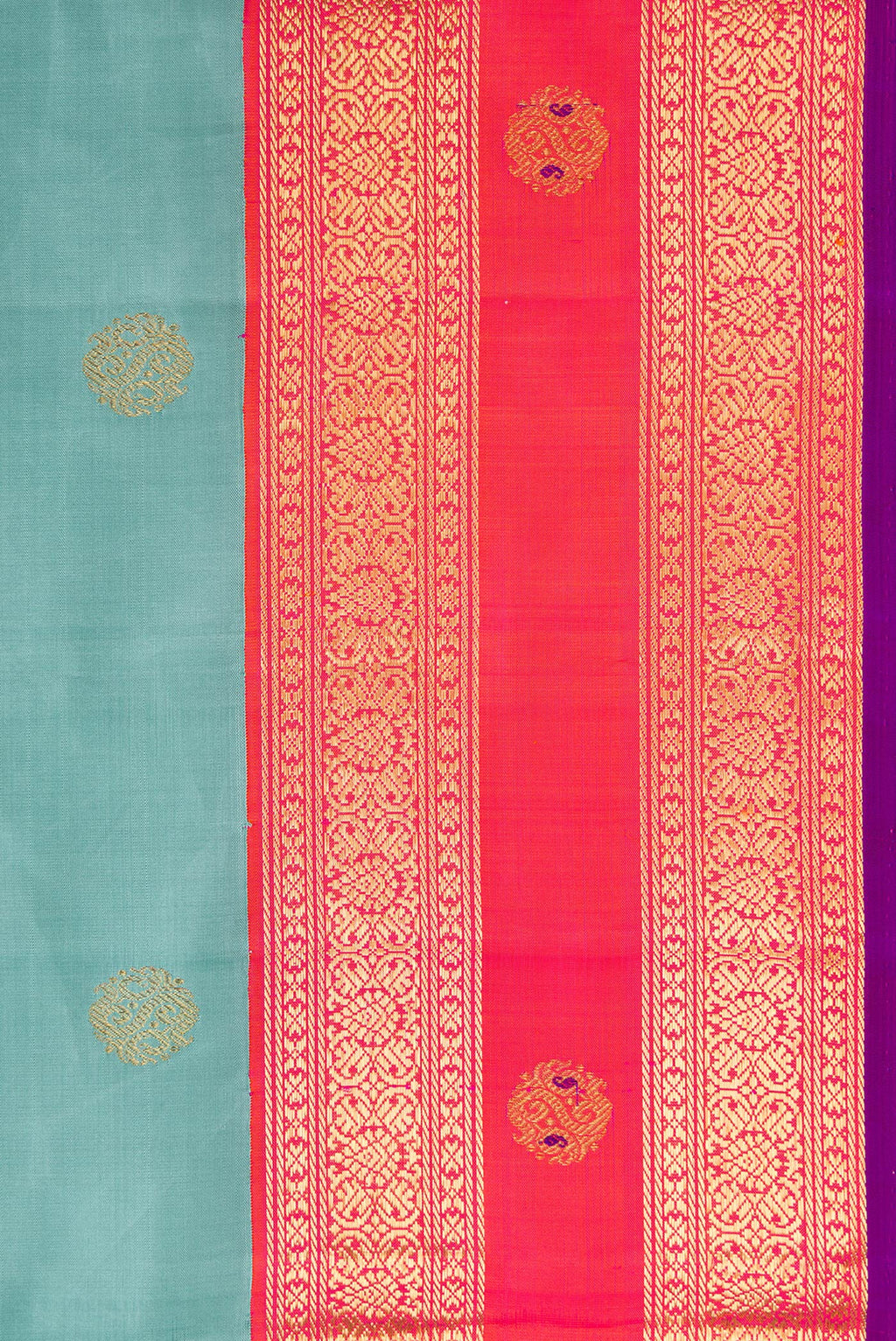 Border image of Pure Silk Pure Zari Sky Blue Dual Tone Kanjivaram Saree with Zari Butta on the body and Zari Border. 