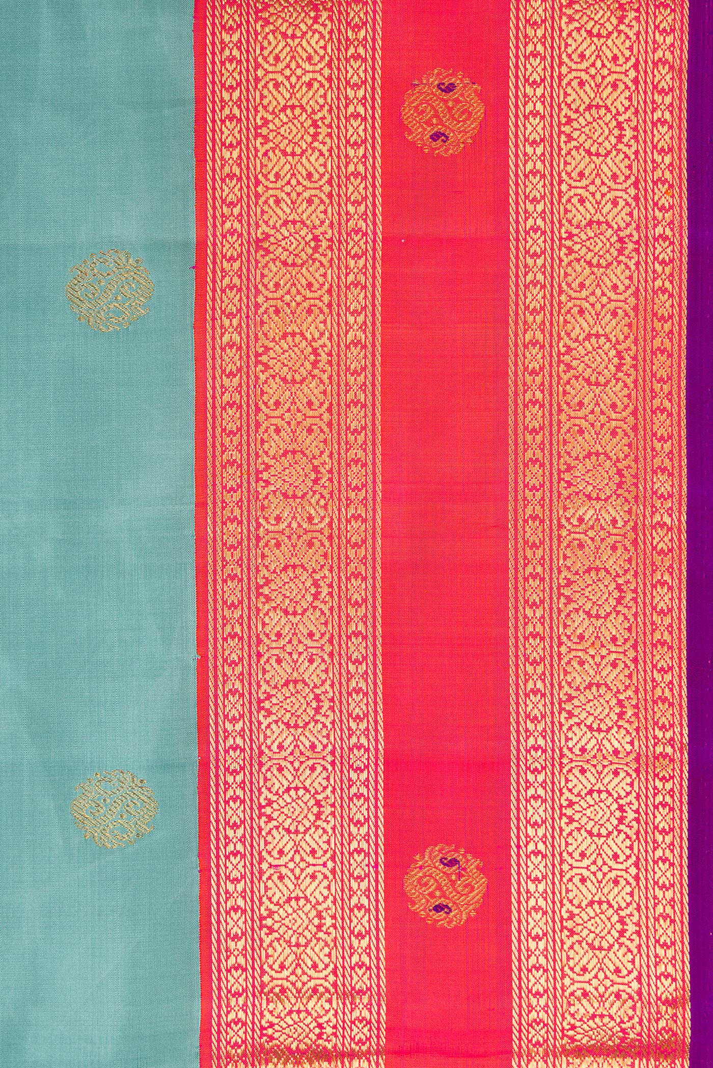 Border image of Pure Silk Pure Zari Sky Blue Dual Tone Kanjivaram Saree with Zari Butta on the body and Zari Border. 
