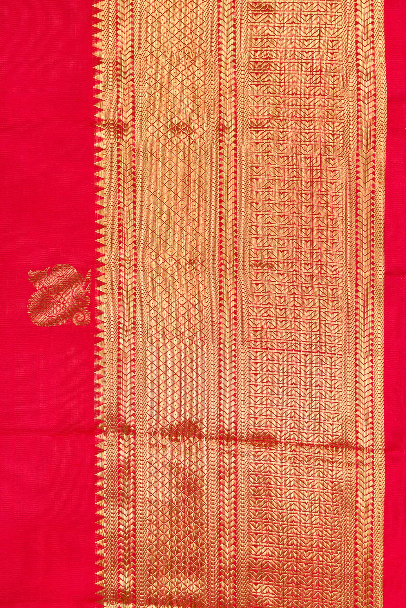 Border image of Red Dual Tone Kanjivaram Silk Saree with Zari Butta on the body and Zari Border. 