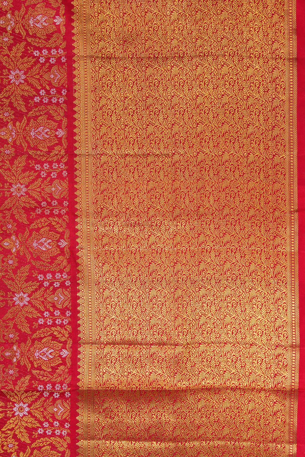 Border image of Red Dual Tone Kanjivaram Silk Saree with Zari Brocade on the body and Zari Border. 