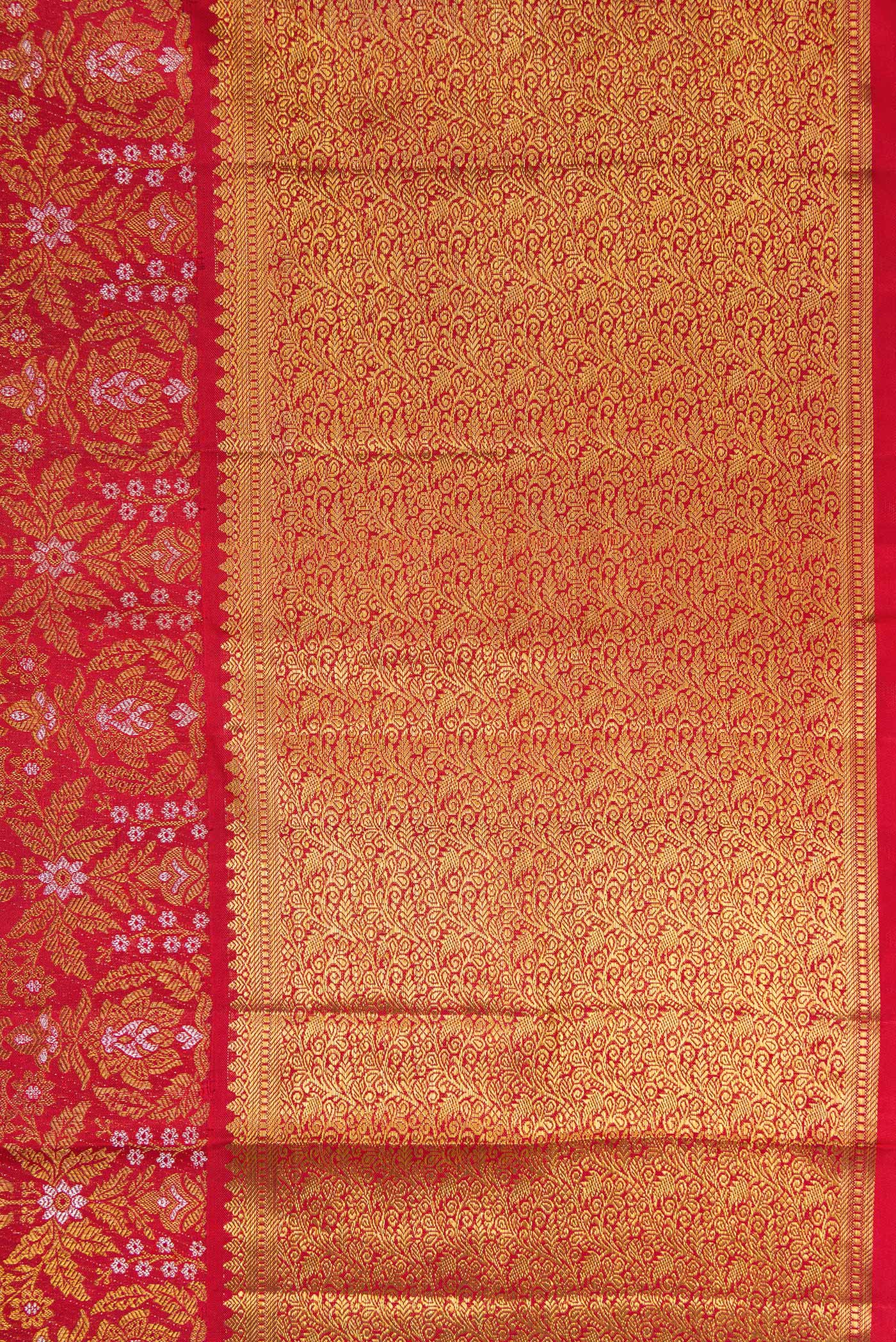 Border image of Red Dual Tone Kanjivaram Silk Saree with Zari Brocade on the body and Zari Border. 