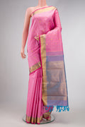 Pure Silk Pure Zari Pink Dual Tone Kanjivaram Saree with Checked design on the body and Zari Border.  displayed on a mannequin