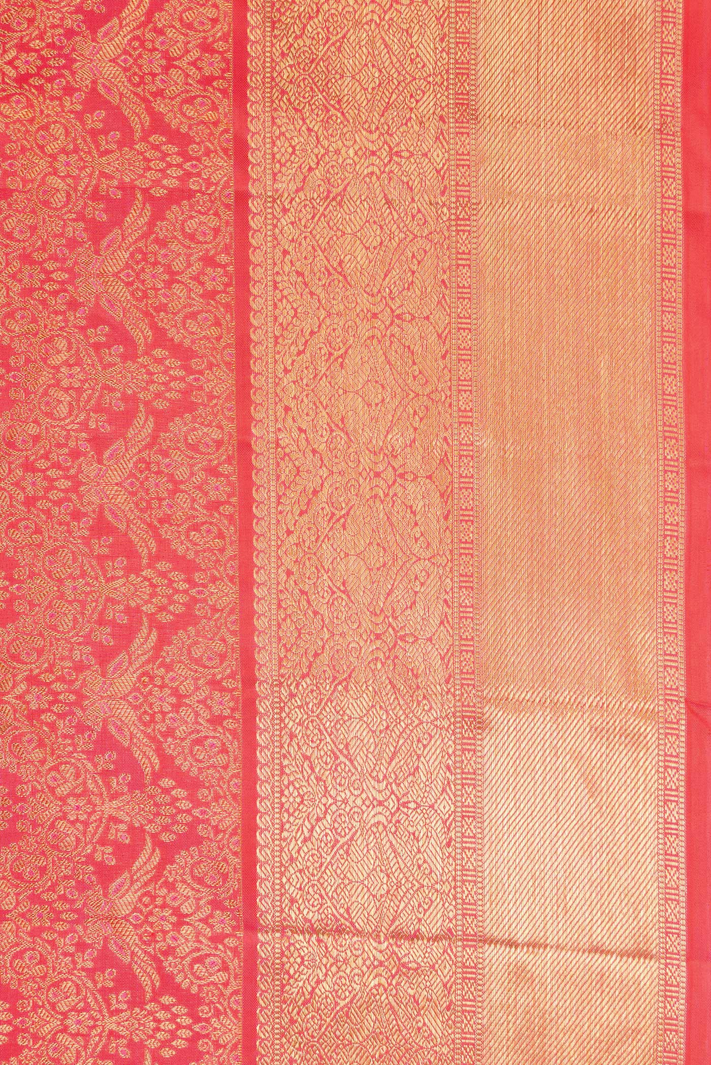 Border image of Pure Silk Pure Zari Coral Dual Tone Kanjivaram Saree with Zari Brocade on the body and Zari Border. 