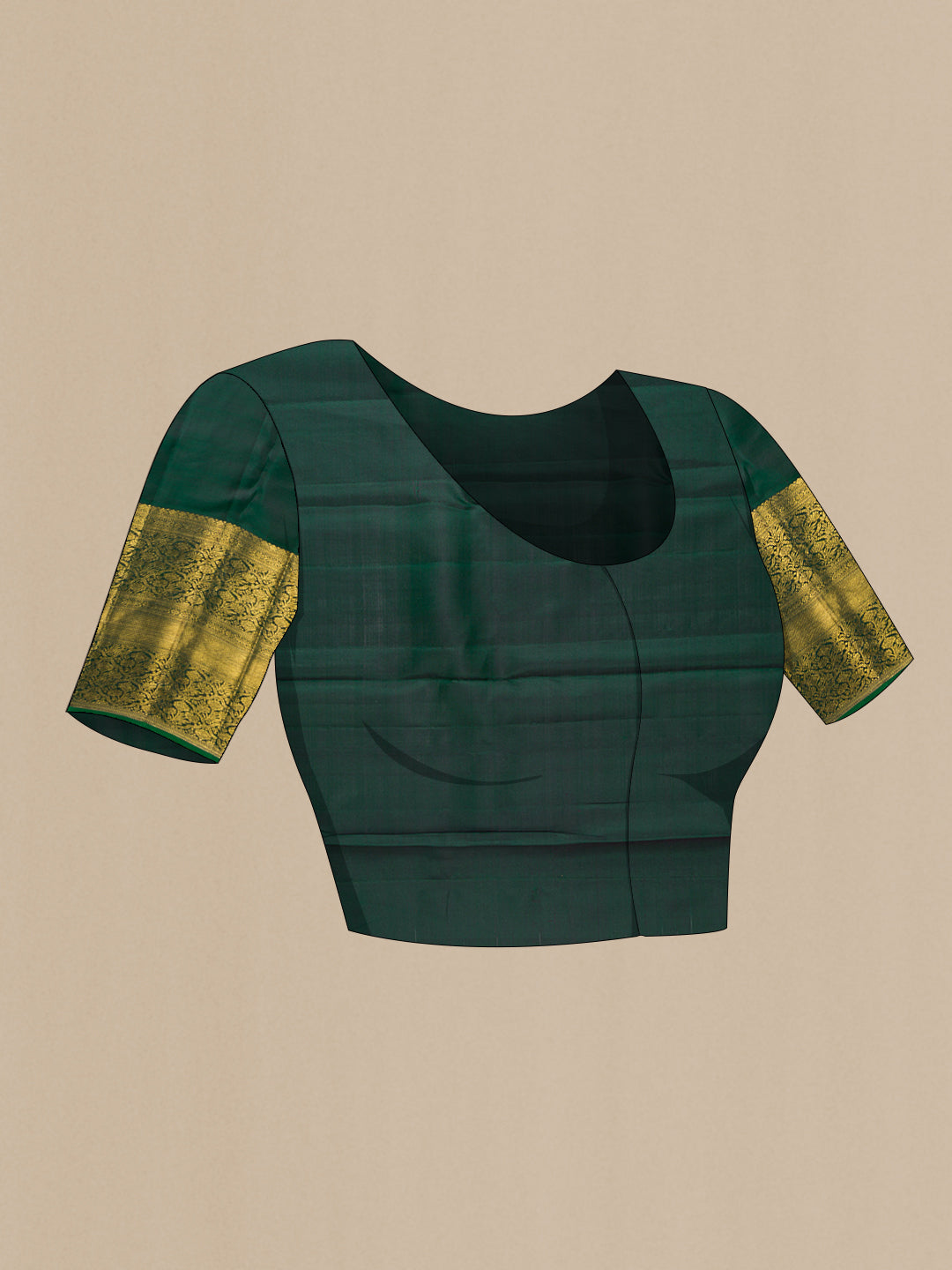 Close up image of the blouse of Light Green Dual Tone Kanjivaram Silk Saree with Zari Brocade on the body and Zari Border. 