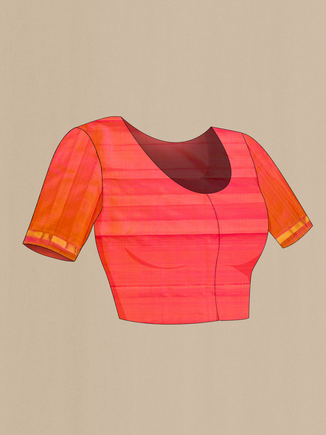 Close up image of the blouse of Pink Dual Tone Kanjivaram Silk Saree with Plain Body and Zari Border. 
