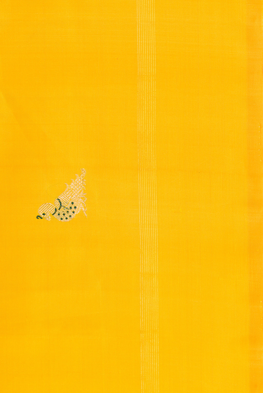 Border image of Yellow Dual Tone Kanjivaram Silk Saree with Zari And Thread Butta on the body and Thin Zari Line. 