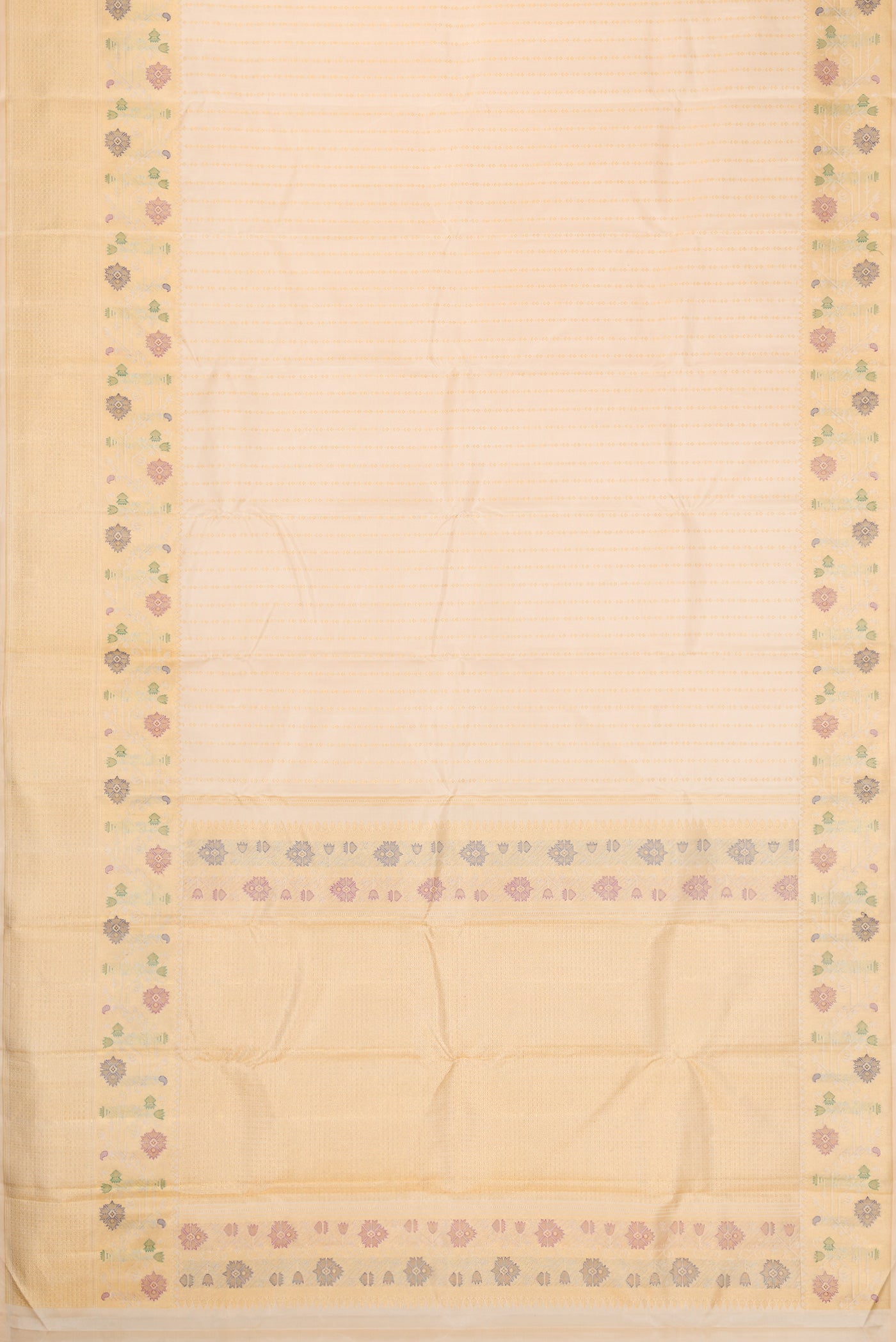 Flat view of Sandal Dual Tone Kanchipuram Silk Saree with Stripes on the body and Fancy Border. 