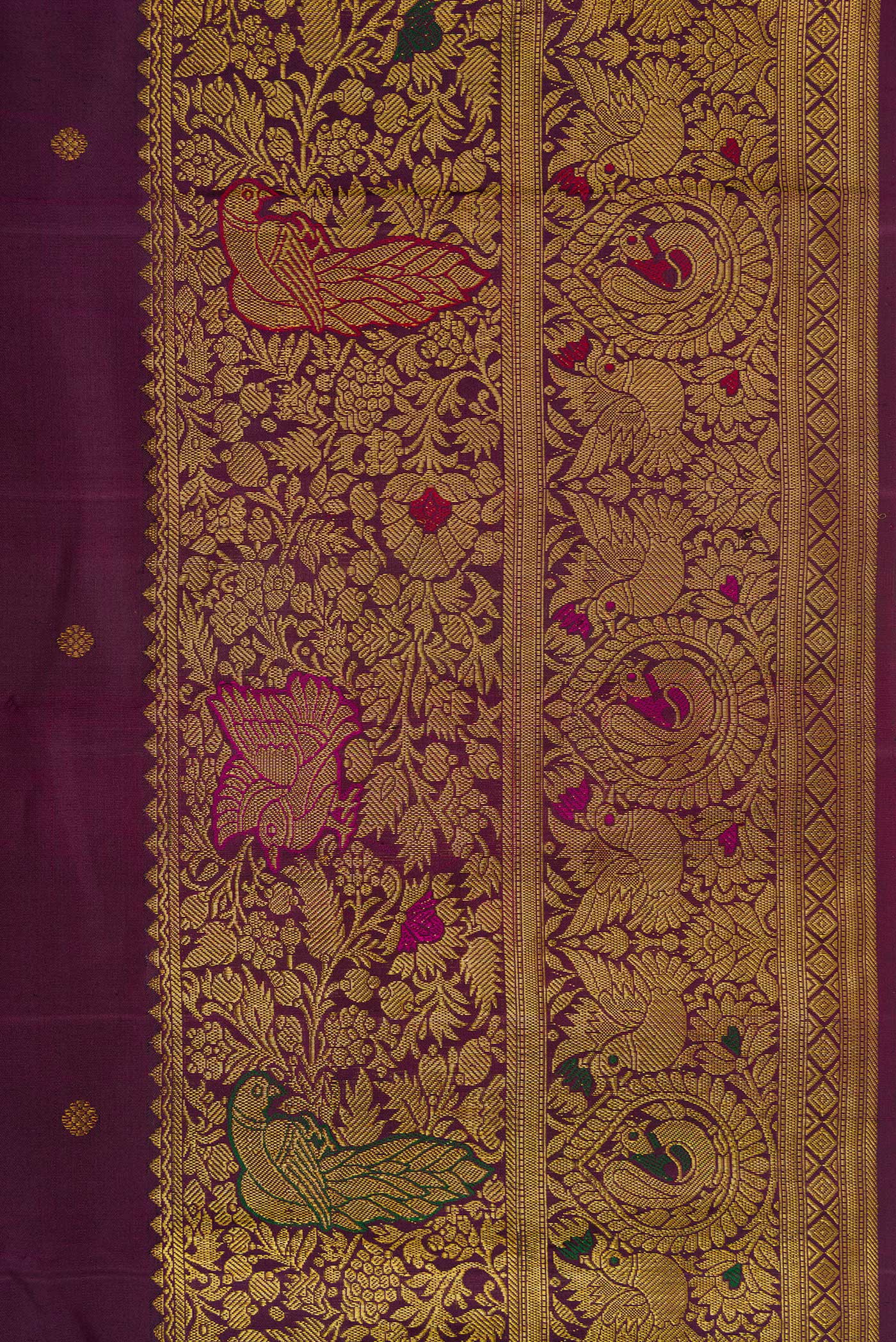 Border image of Burgundy Dual Tone Kanchipuram Silk Saree with Zari Butta on the body and Fancy Border. 