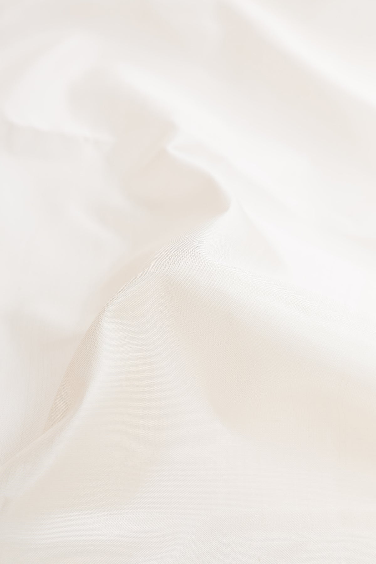 Close up of White Dual Tone Kanjivaram Silk Saree with Plain Body and Ganga Jamuna Border.  displaying folds