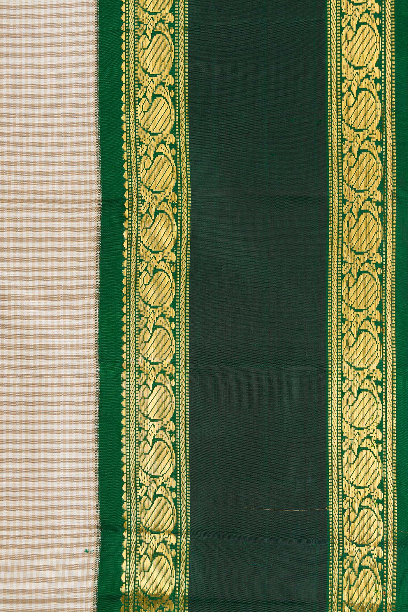 Border image of Beige Dual Tone Kanjivaram Silk Saree with Checked design on the body and Zari Border. 