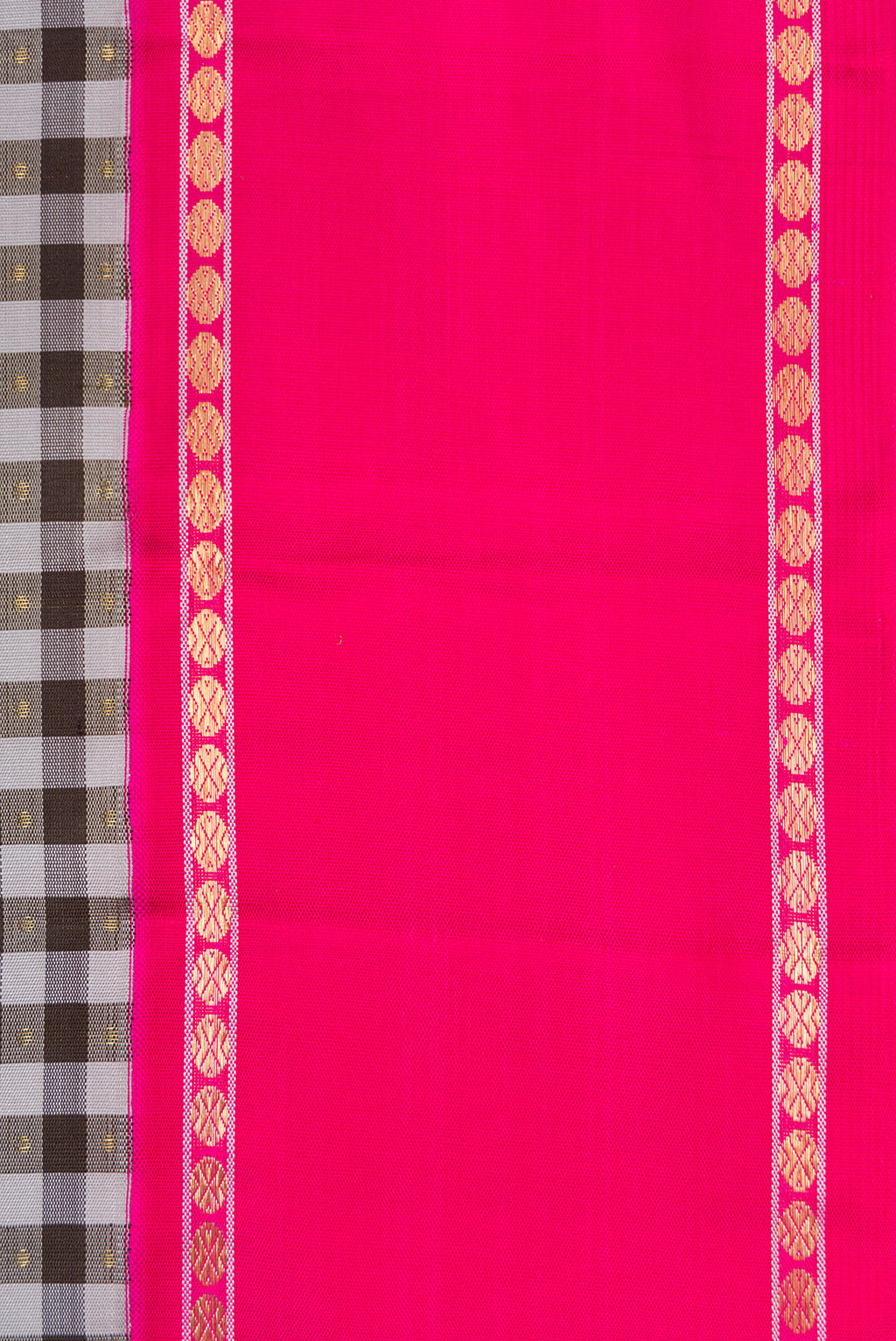 Border image of Pure Silk Pure Zari Grey Dual Tone Kanjivaram Saree with Checked design on the body and Zari Border. 