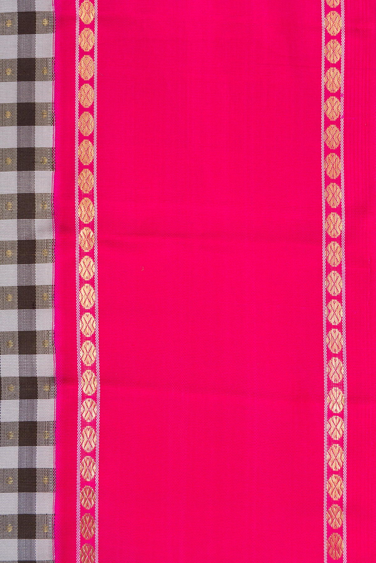 Border image of Pure Silk Pure Zari Grey Dual Tone Kanjivaram Saree with Checked design on the body and Zari Border. 