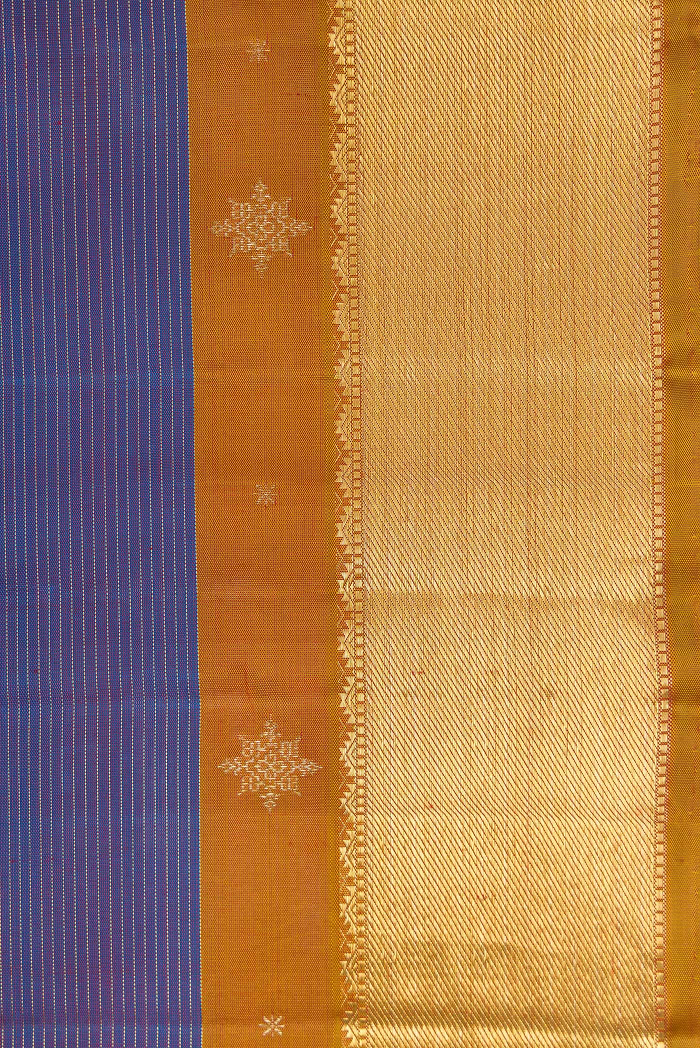 Border image of Pure Silk Pure Zari Purple Dual Tone Kanjivaram Saree with Stripes on the body and Zari Border. 