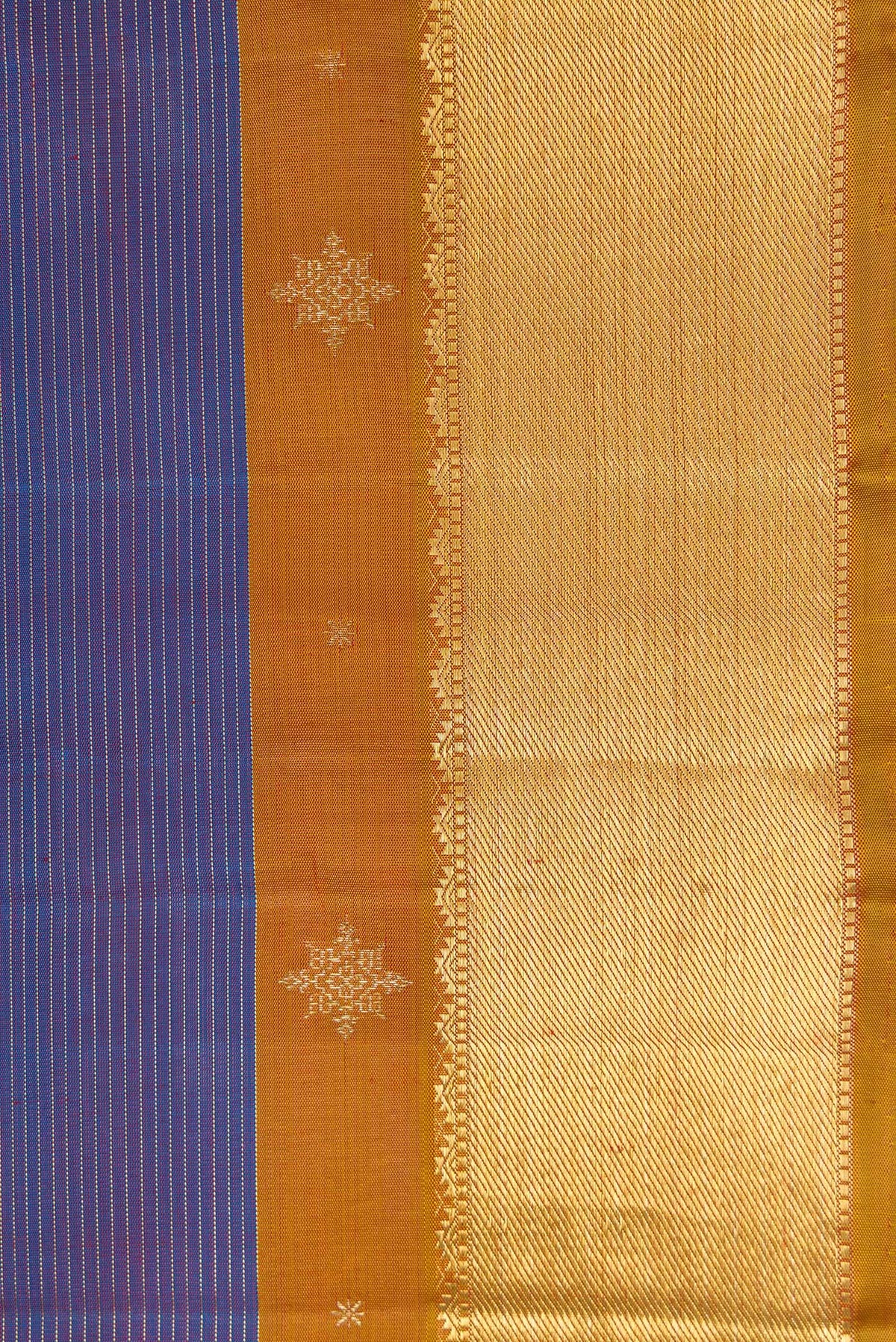 Border image of Pure Silk Pure Zari Purple Dual Tone Kanjivaram Saree with Stripes on the body and Zari Border. 