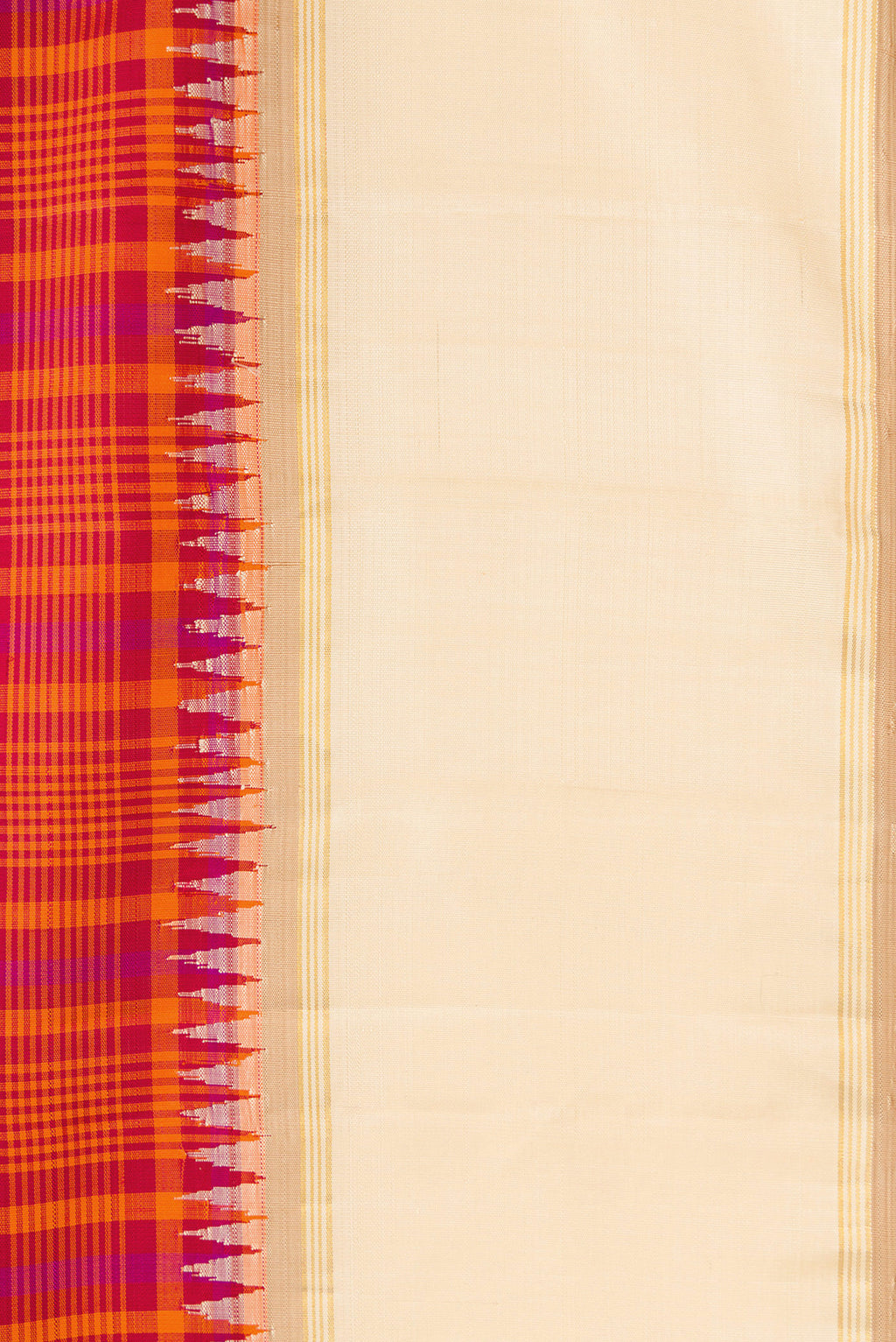 Border image of Pure Silk Pure Zari Orange Dual Tone Kanjivaram Saree with Checked design on the body and Zari Border. 