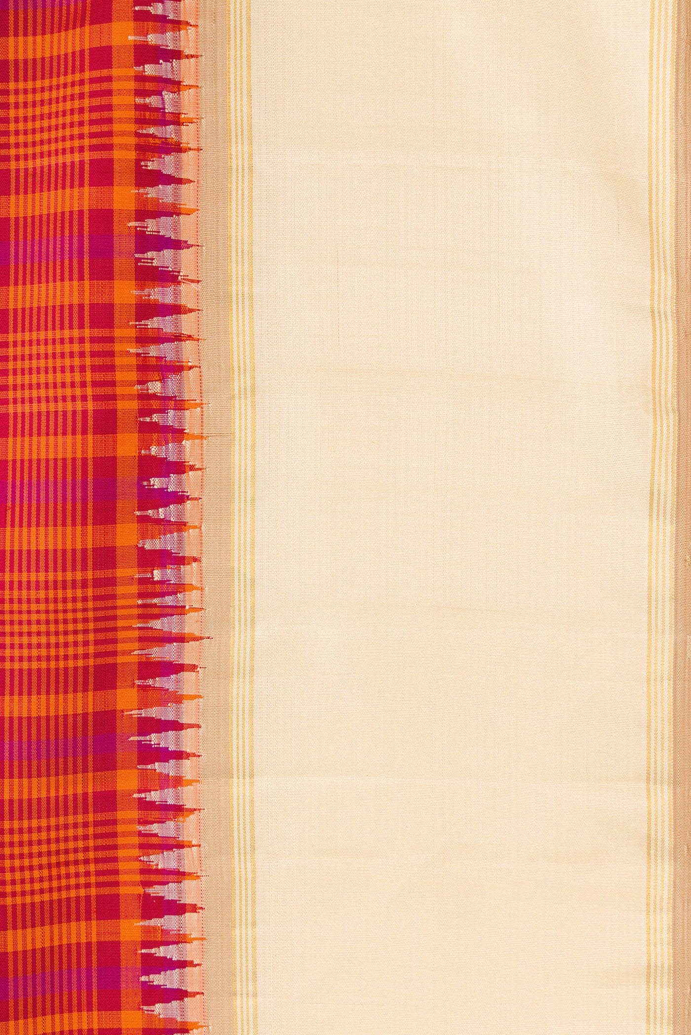 Border image of Pure Silk Pure Zari Orange Dual Tone Kanjivaram Saree with Checked design on the body and Zari Border. 