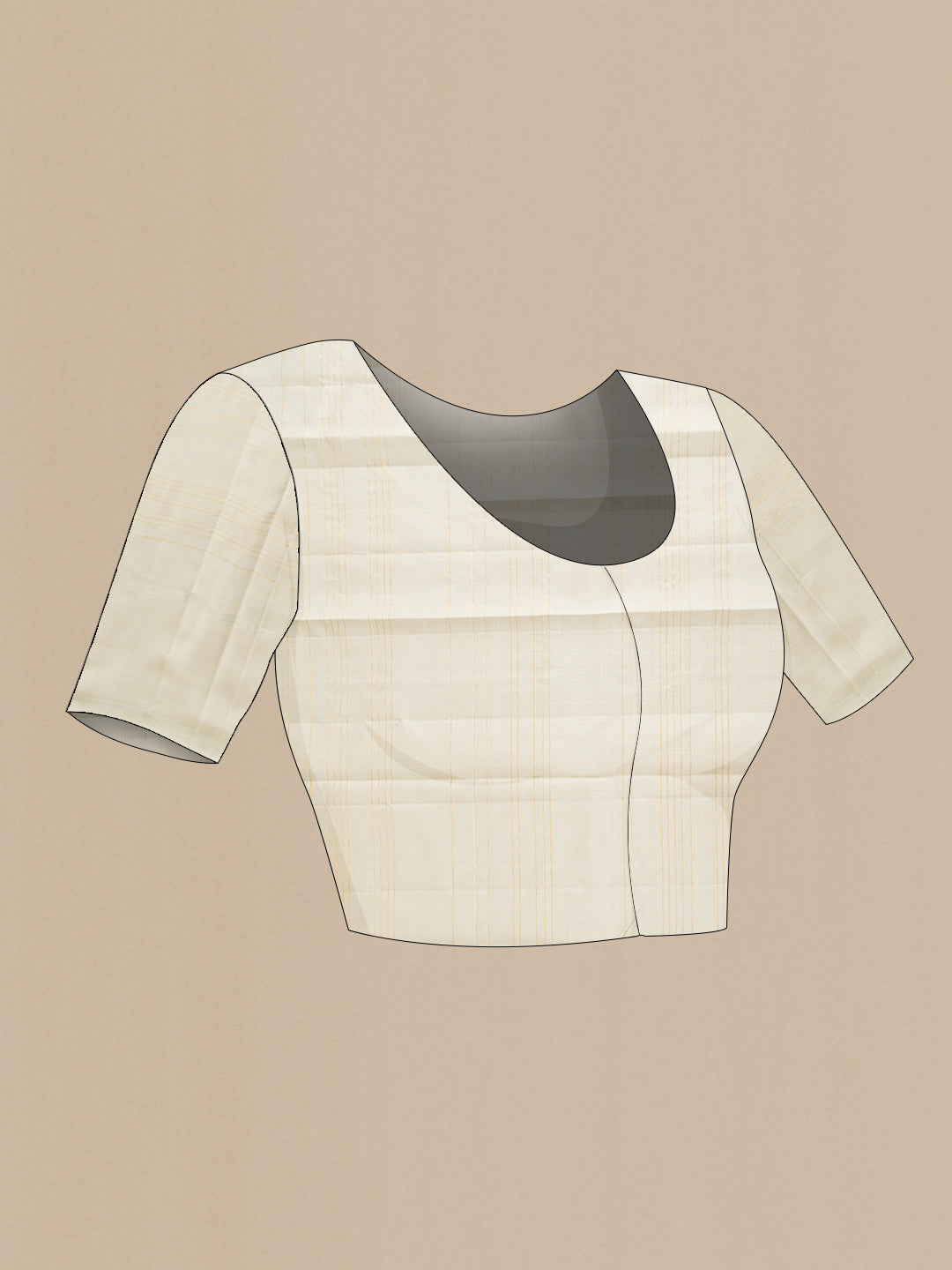 Close up image of the blouse of Peach Dual Tone Kanjivaram Silk Saree with Stripes on the body and Zari Border. 