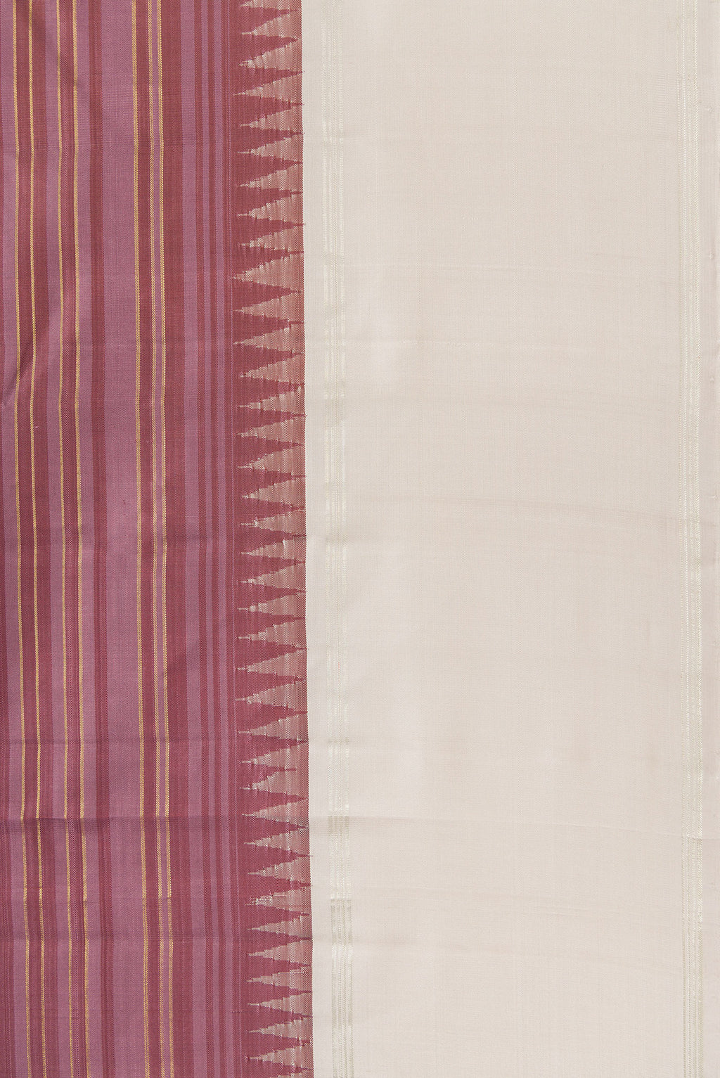 Border image of Purple Dual Tone Kanjivaram Silk Saree with Stripes on the body and Zari Border. 