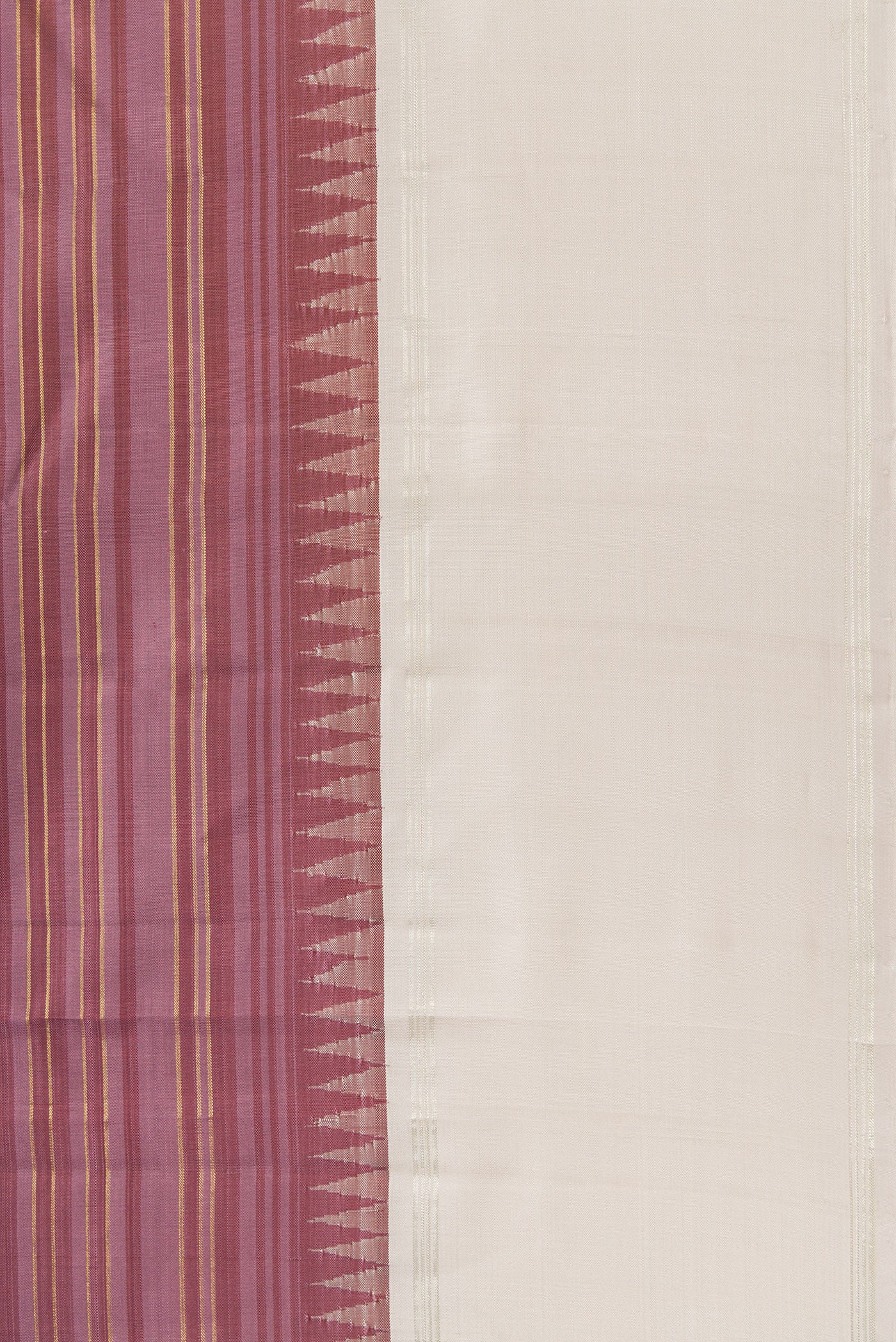 Border image of Purple Dual Tone Kanjivaram Silk Saree with Stripes on the body and Zari Border. 