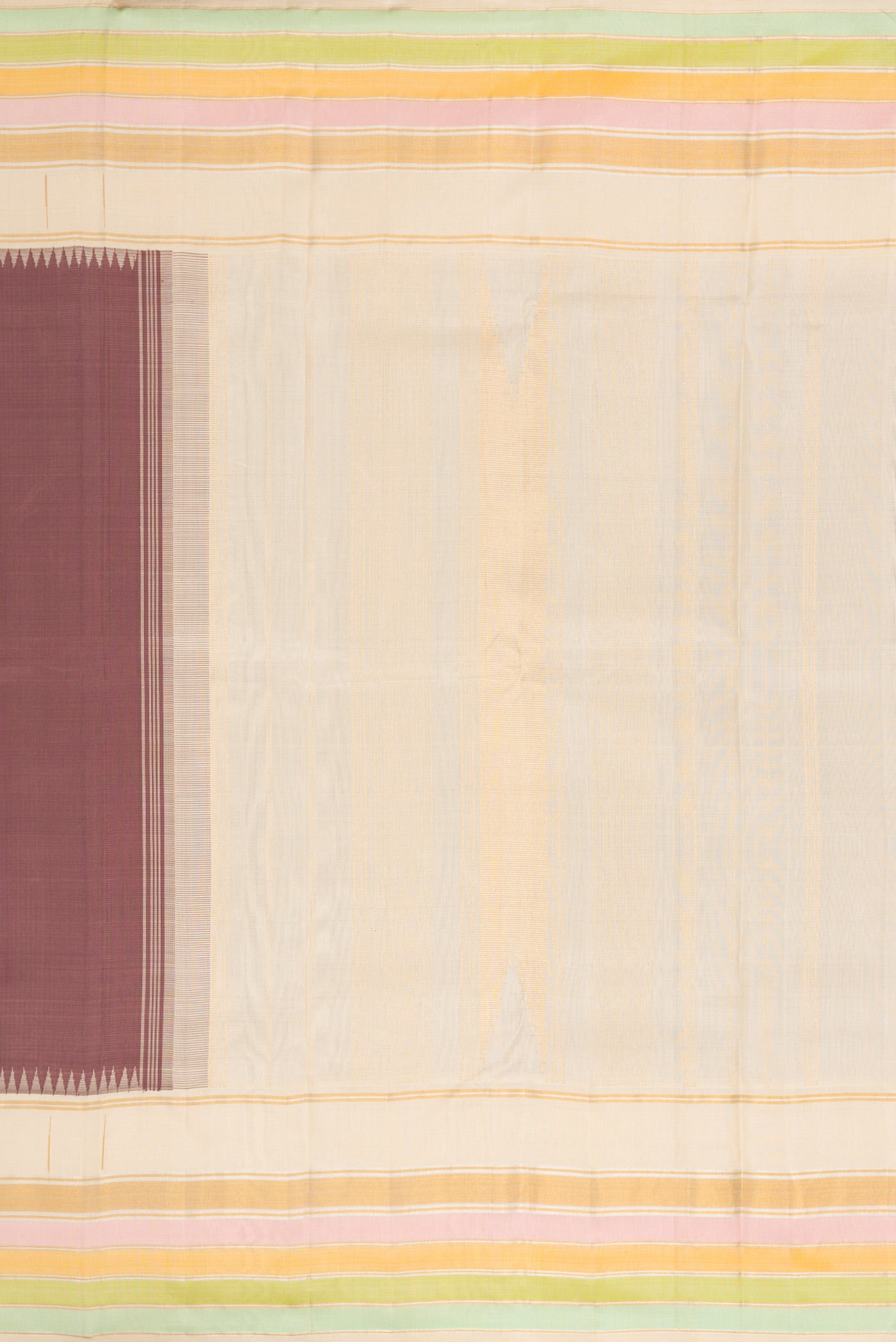 Close up image of the pallu of Bronze Dual Tone Kanjivaram Silk Saree with Plain Body and Zari Border. 