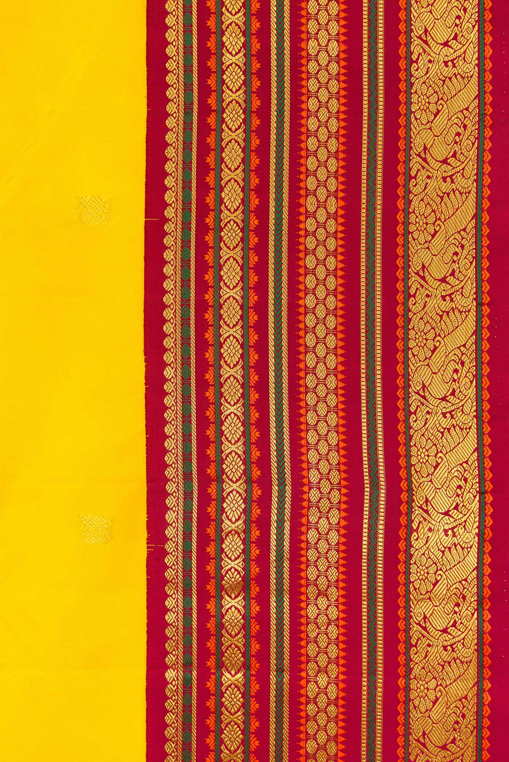 Border image of Pure Silk Pure Zari Yellow Dual Tone Kanjivaram Saree with Zari Butta on the body and Zari Border. 