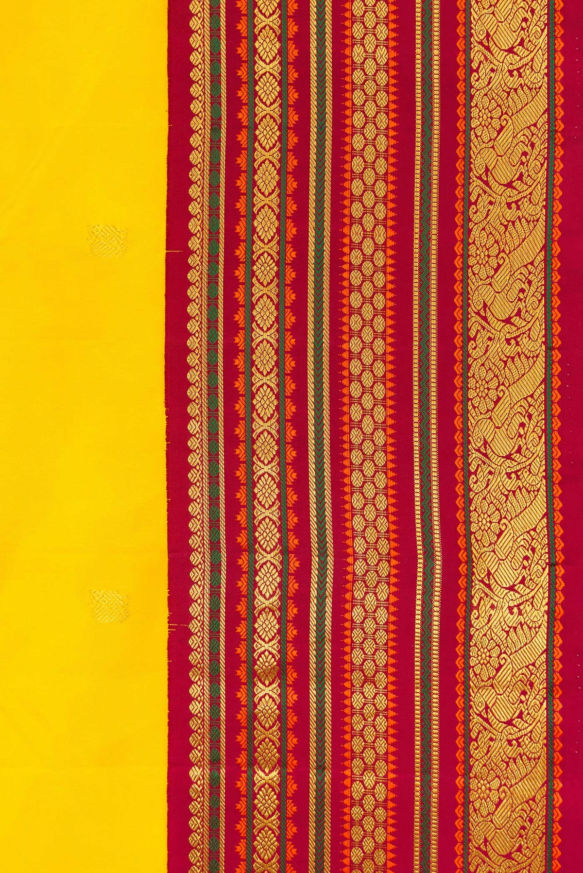 Border image of Pure Silk Pure Zari Yellow Dual Tone Kanjivaram Saree with Zari Butta on the body and Zari Border. 