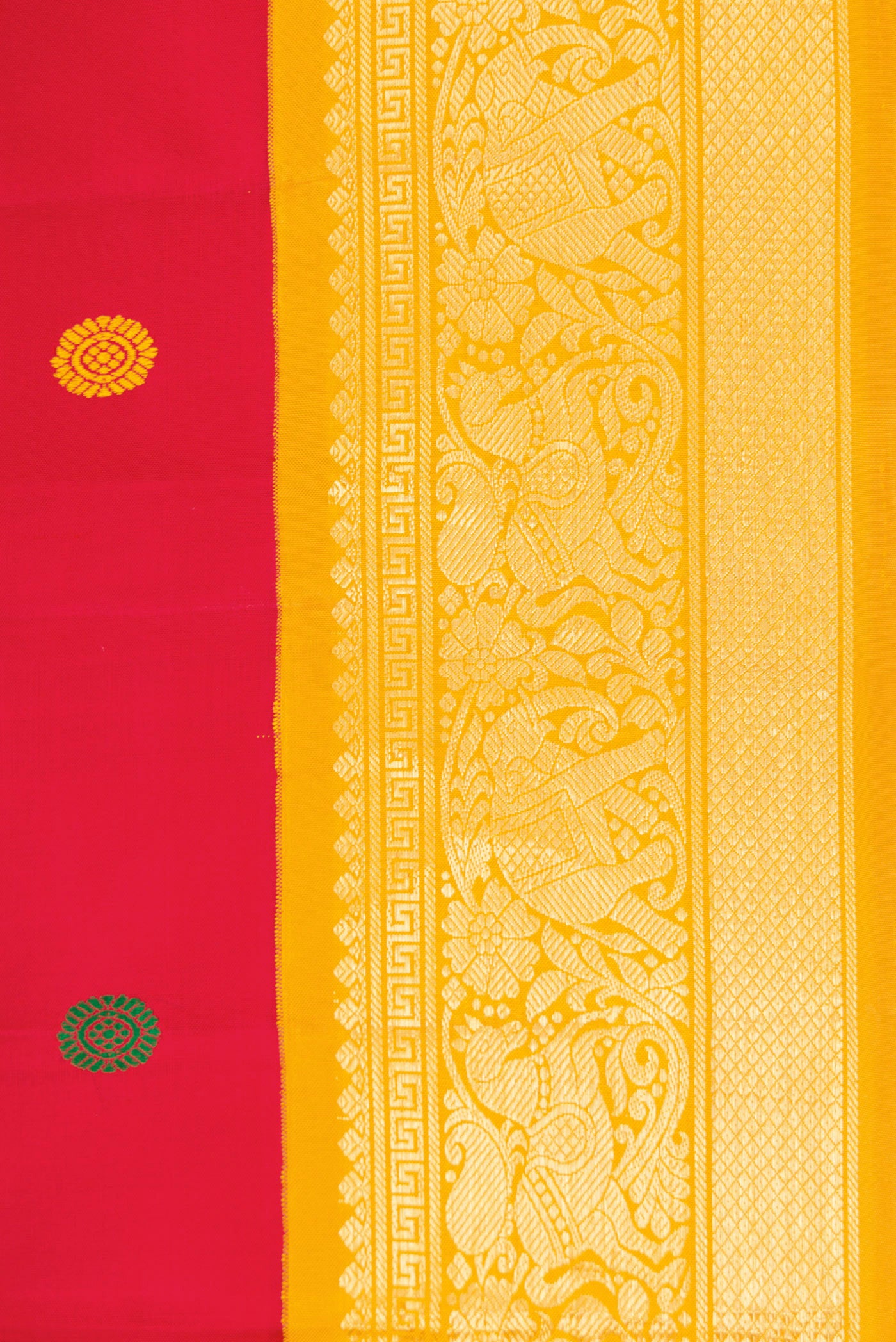 Border image of Pure Silk Pure Zari Deep Red Dual Tone Kanjivaram Saree with Thread Butta on the body and Zari Border. 