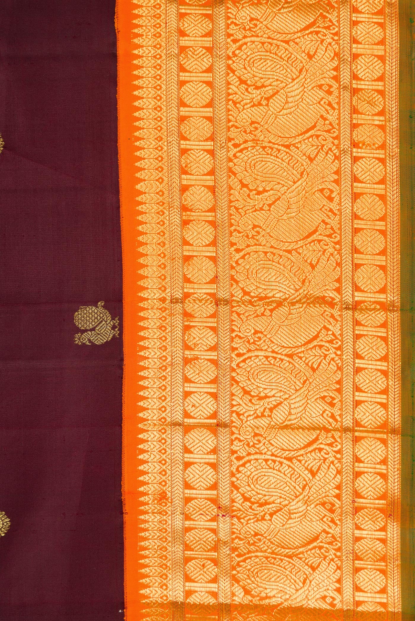 Border image of Coffee Brown Dual Tone Kanjivaram Silk Saree with Zari Butta on the body and Zari Border. 