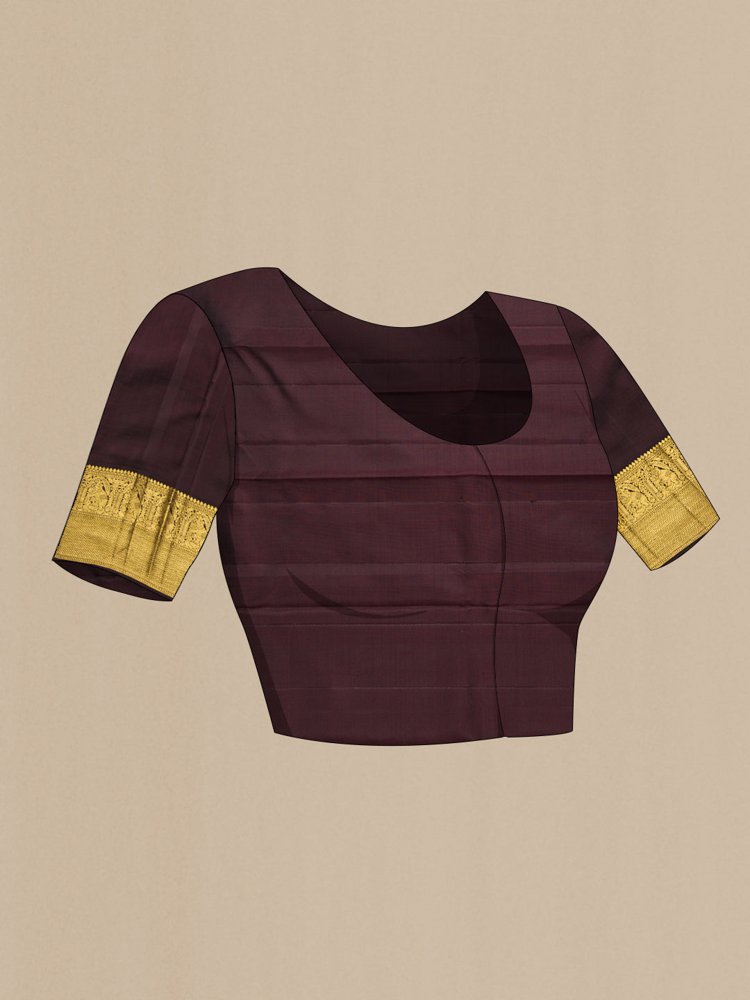 Close up image of the blouse of Mustard Dual Tone Kanjivaram Silk Saree with Zari Butta on the body and Zari Border. 