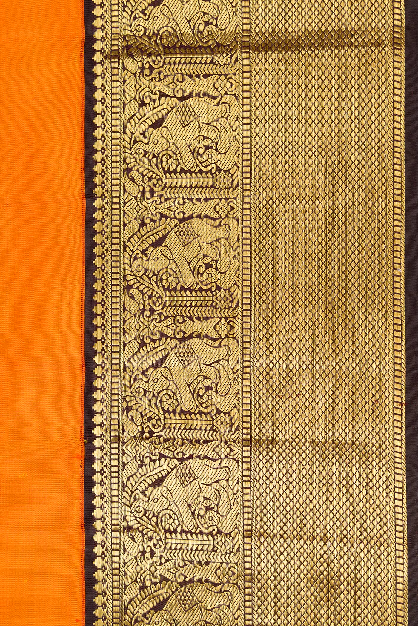 Border image of Mustard Dual Tone Kanjivaram Silk Saree with Zari Butta on the body and Zari Border. 