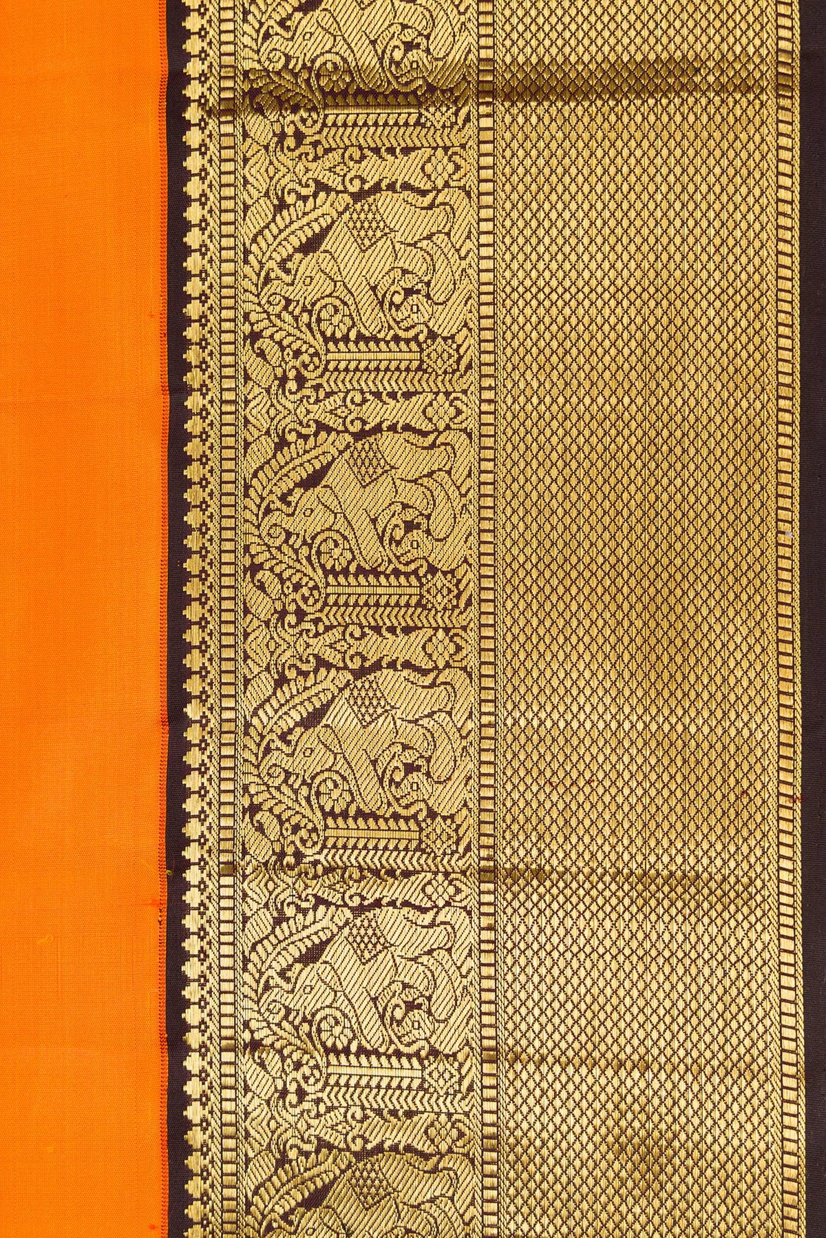 Border image of Mustard Dual Tone Kanjivaram Silk Saree with Zari Butta on the body and Zari Border. 