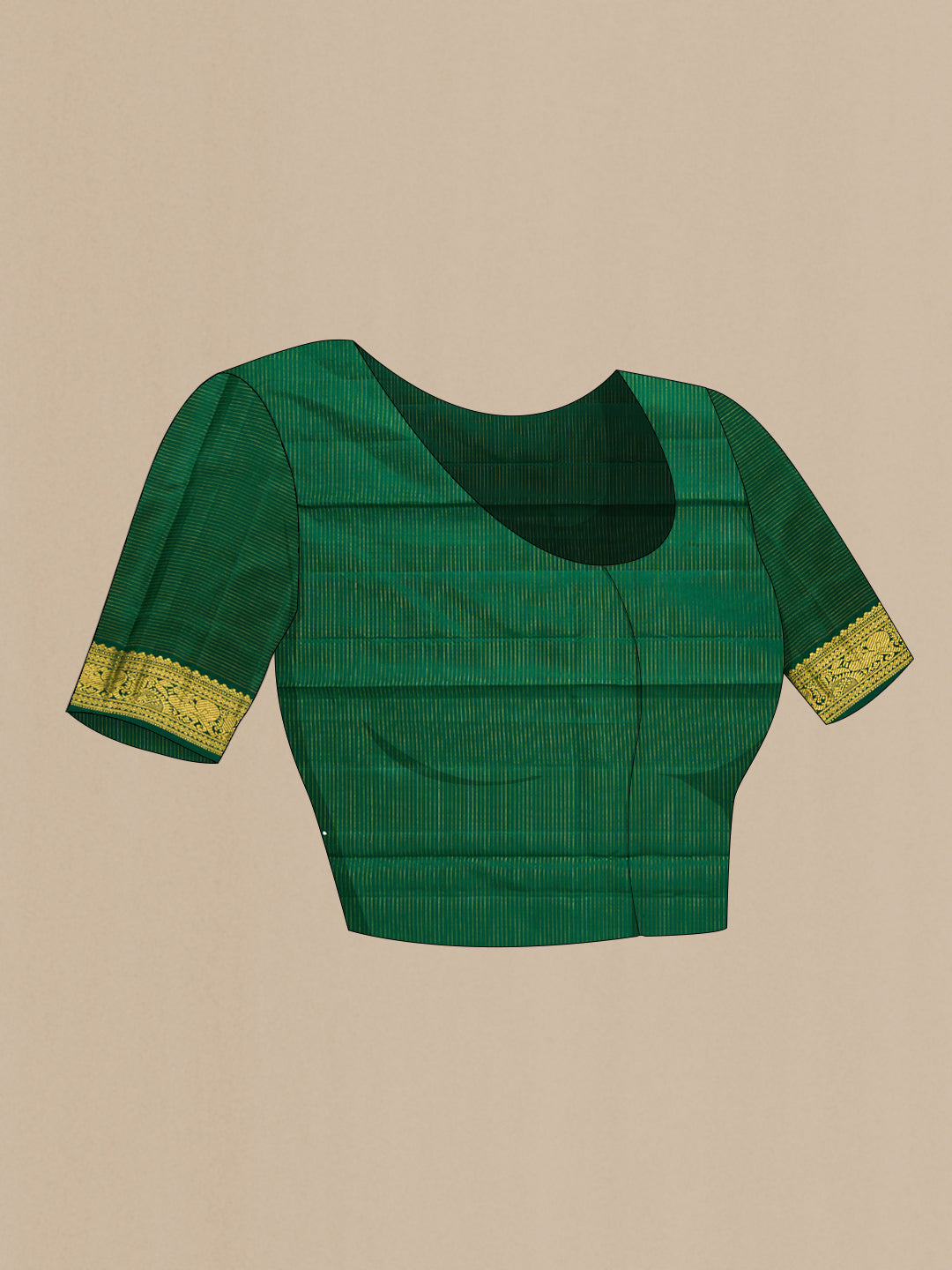 Close up image of the blouse of Red Dual Tone Kanchipuram Silk Saree with Zari Butta on the body and Zari Border. 