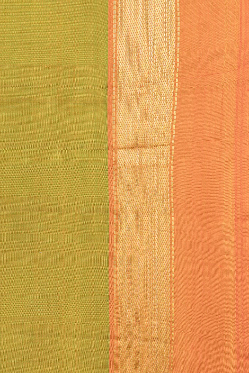 Border image of Parrot Green Dual Tone Kanjivaram Silk Saree with Plain Body and Zari Border. 