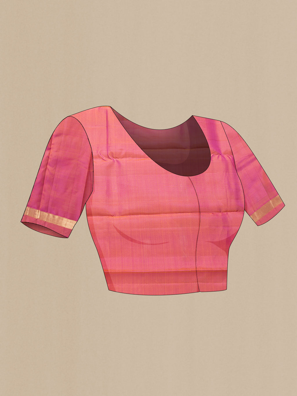 Close up image of the blouse of Parrot Green Dual Tone Kanjivaram Silk Saree with Plain Body and Zari Border. 