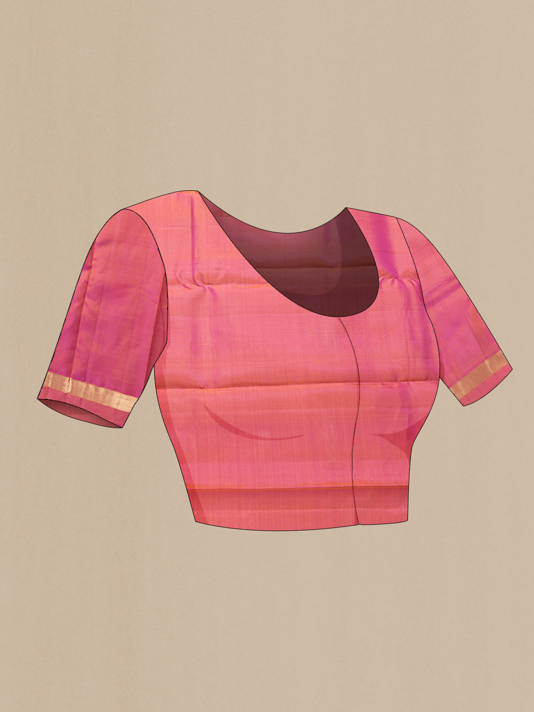 Close up image of the blouse of Parrot Green Dual Tone Kanjivaram Silk Saree with Plain Body and Zari Border. 